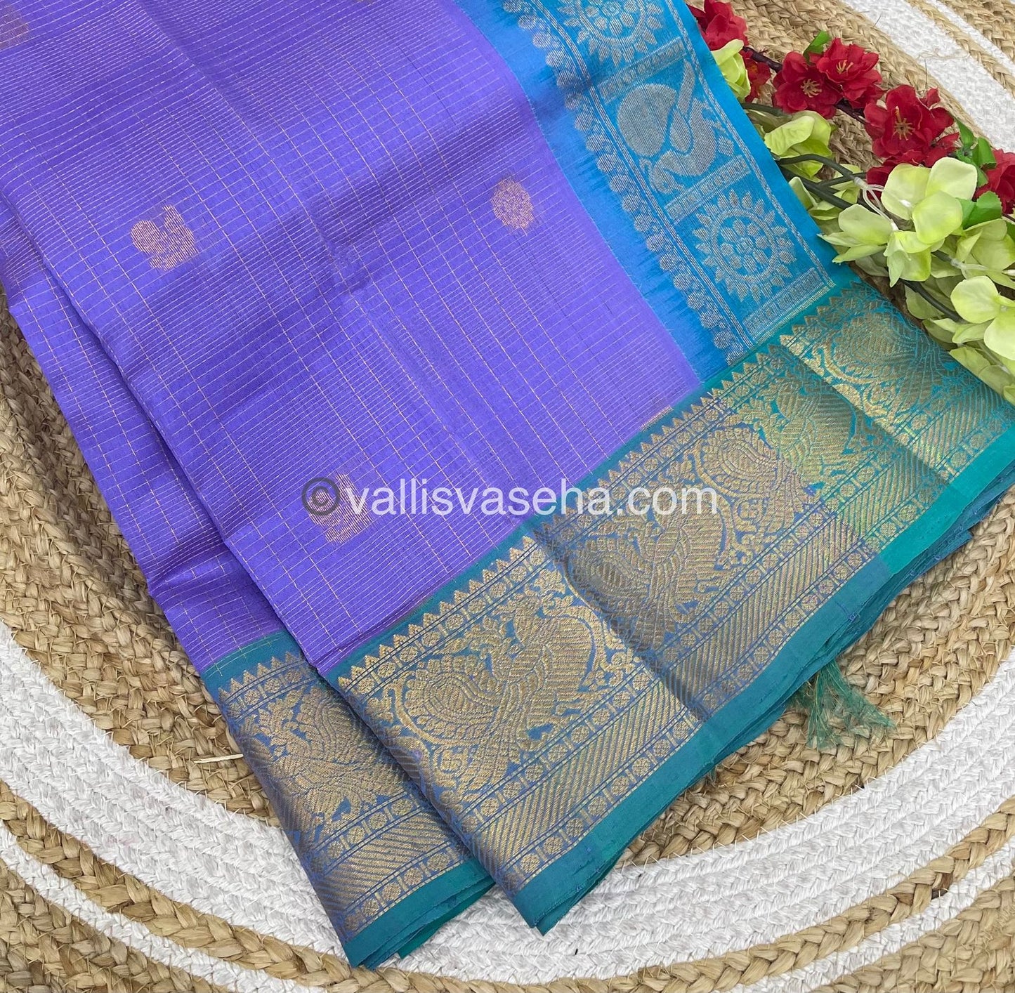 Pure Silk Cotton Saree - Vairavoosi checks - Mayil & Chakkaram - VVMCV002