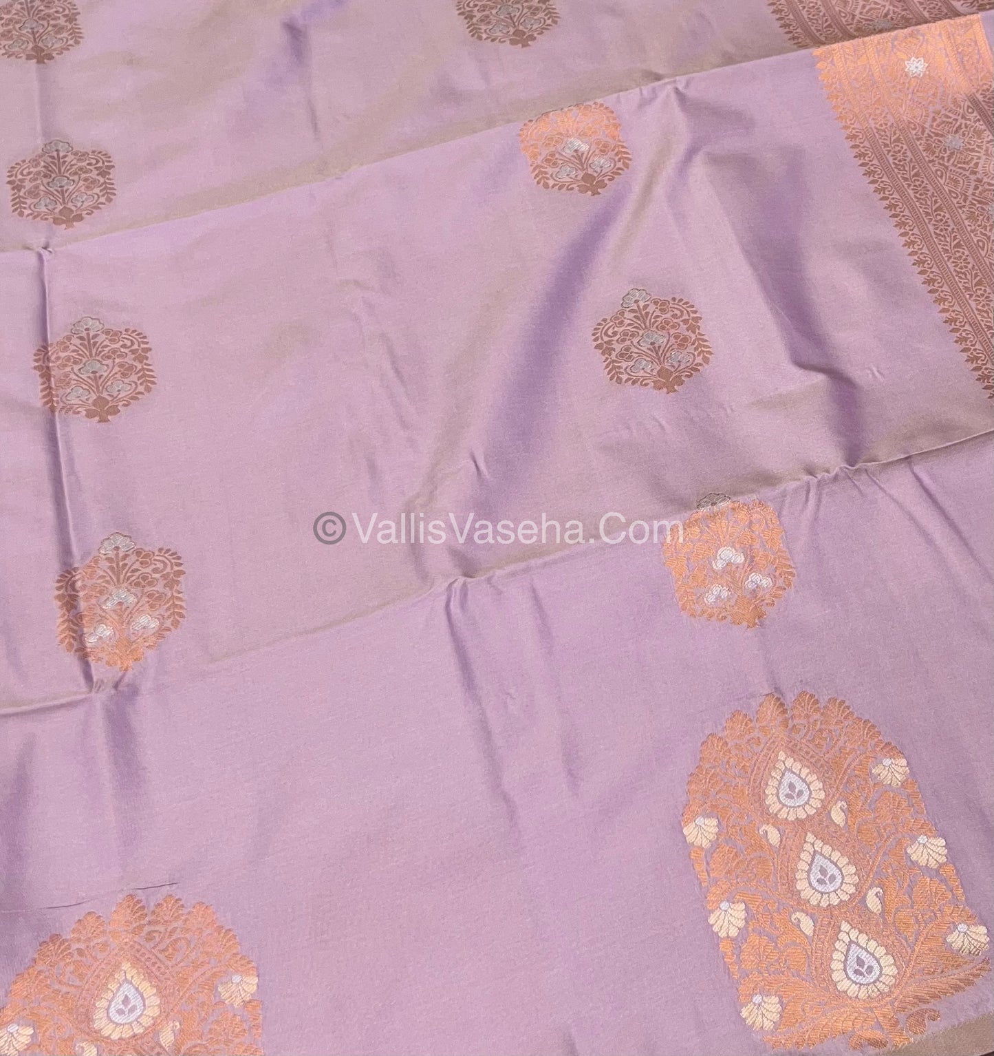 Semi Soft Silk - Border Butta - Lavender Cream Shade -VVSSS010
