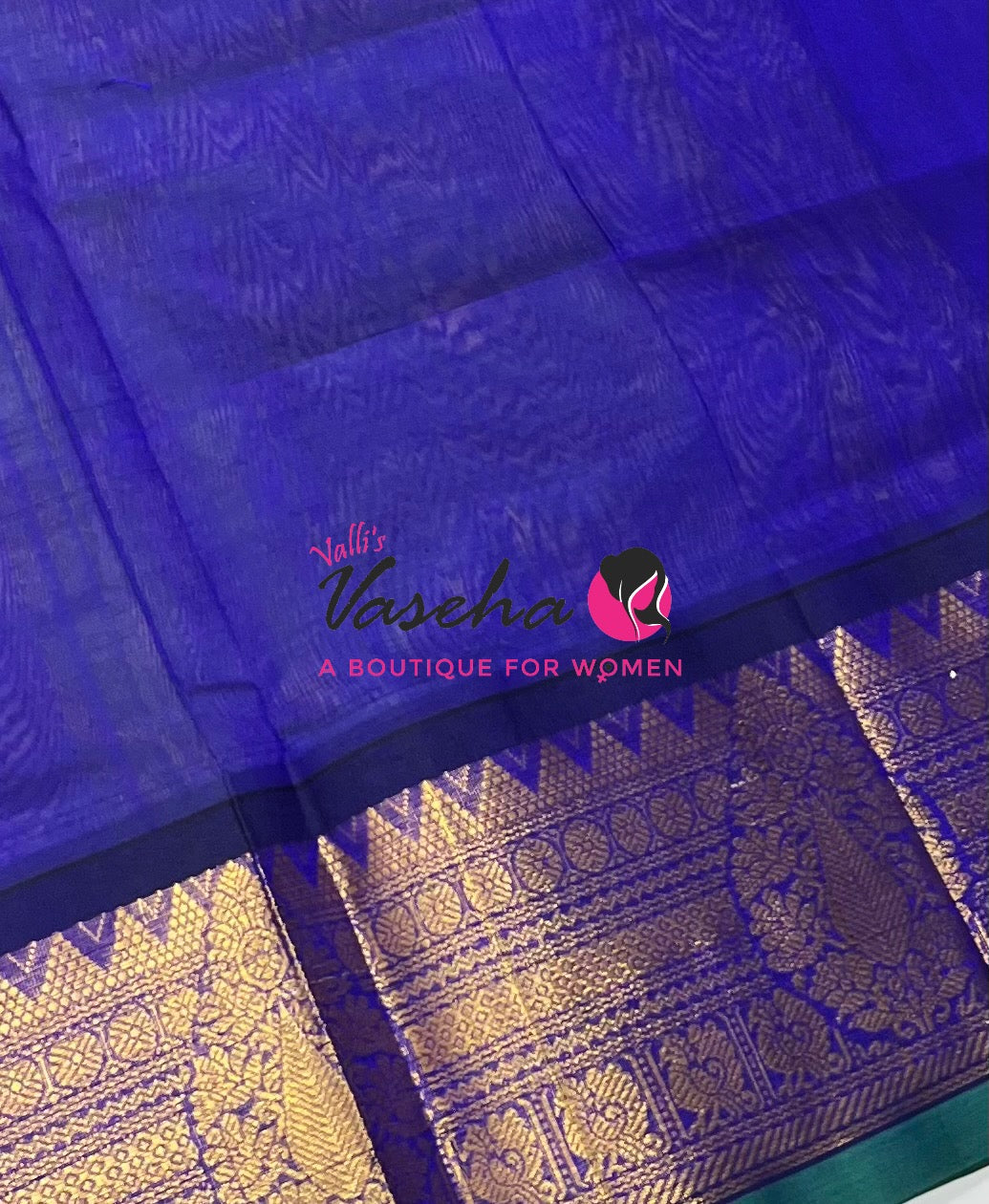 Pure Korvai Silk Cotton Saree - Sneha Green with Red - VVKSC019