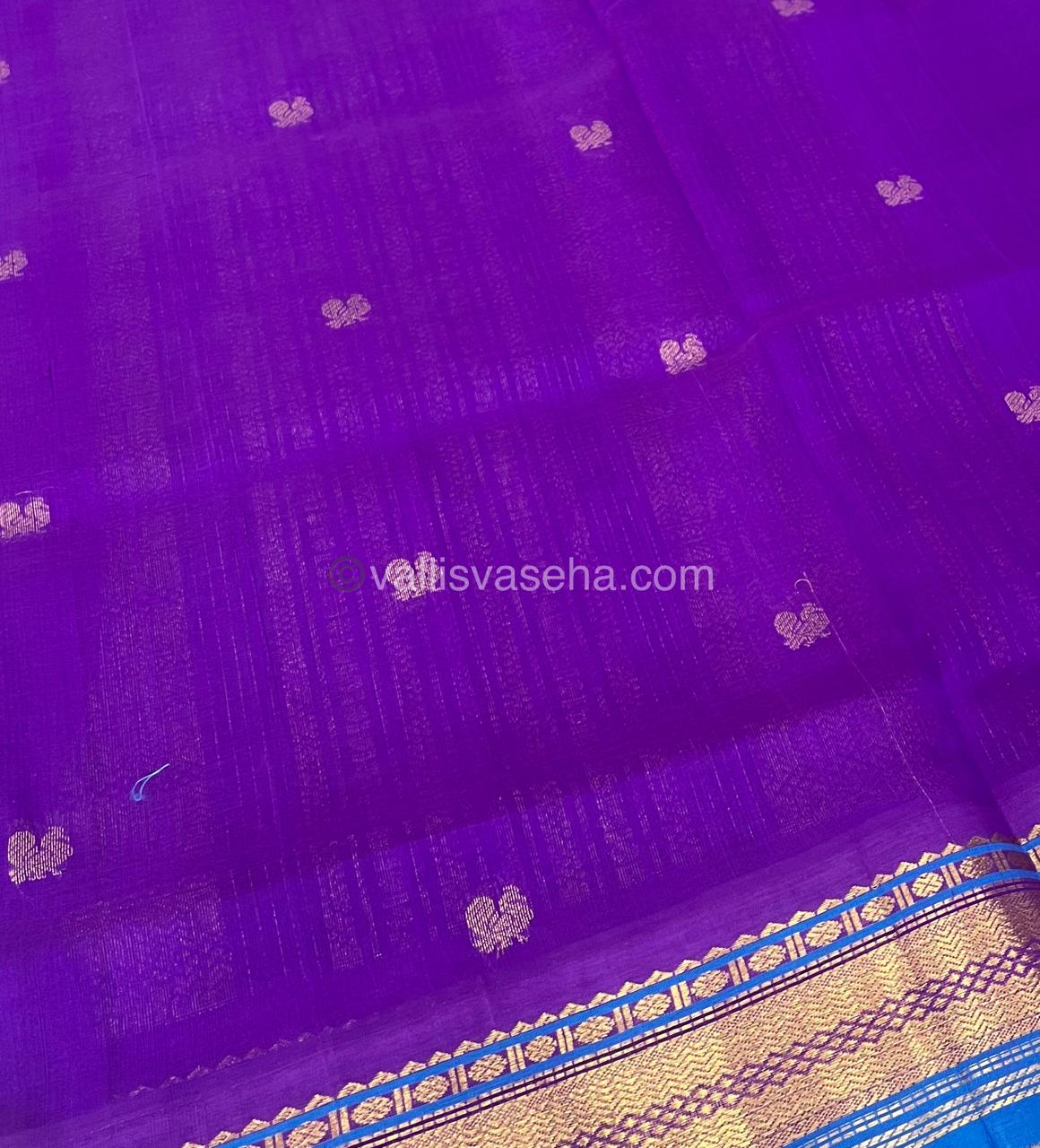 Pure Korvai Silk Cotton Saree - Sea Green with Purpe Combo - VVKSC004