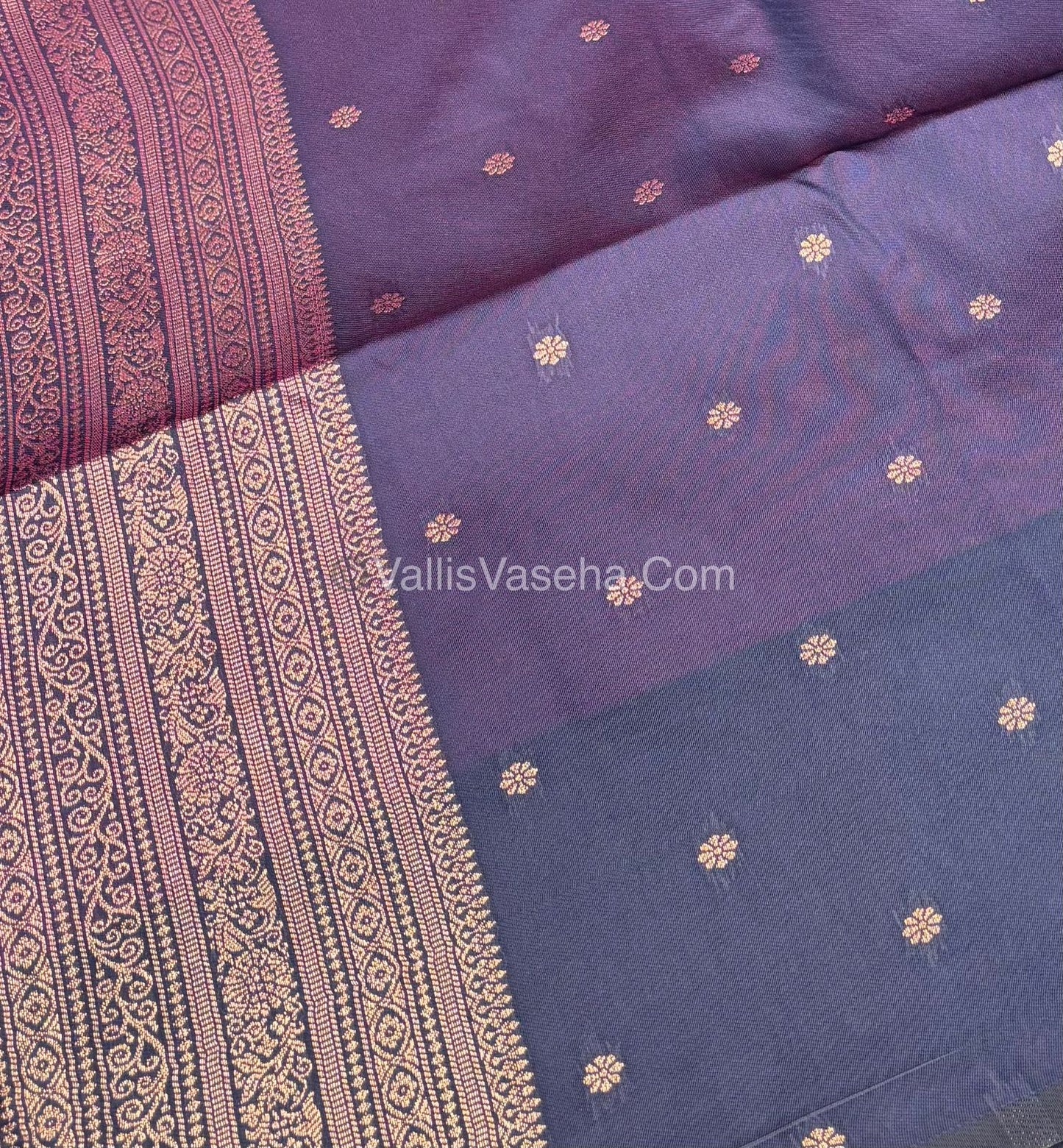 Semi Soft Silk - Violetish Purple With Navy Blue Shade -VVSSS032 - 3
