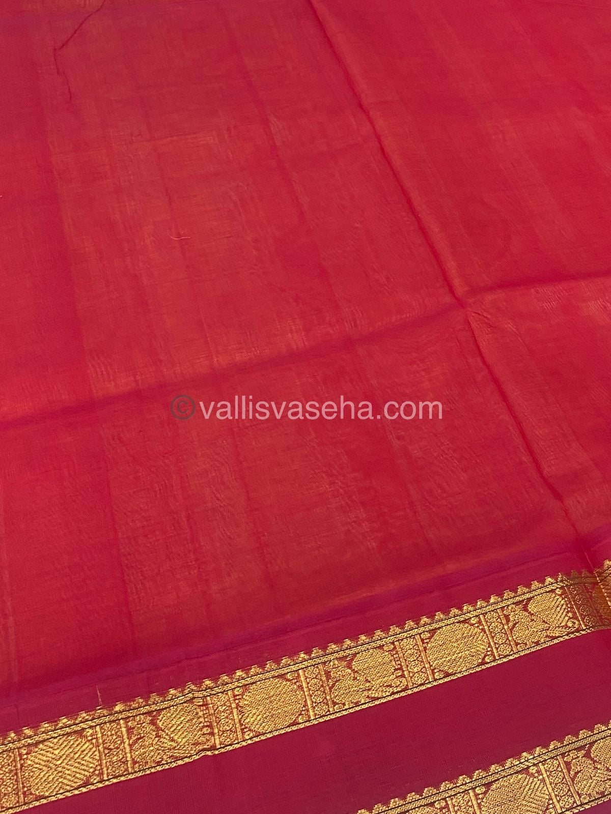 Pure Korvai Silk Cotton Saree - Creamish Gold with Red - Retta Petta border - VVKSC004