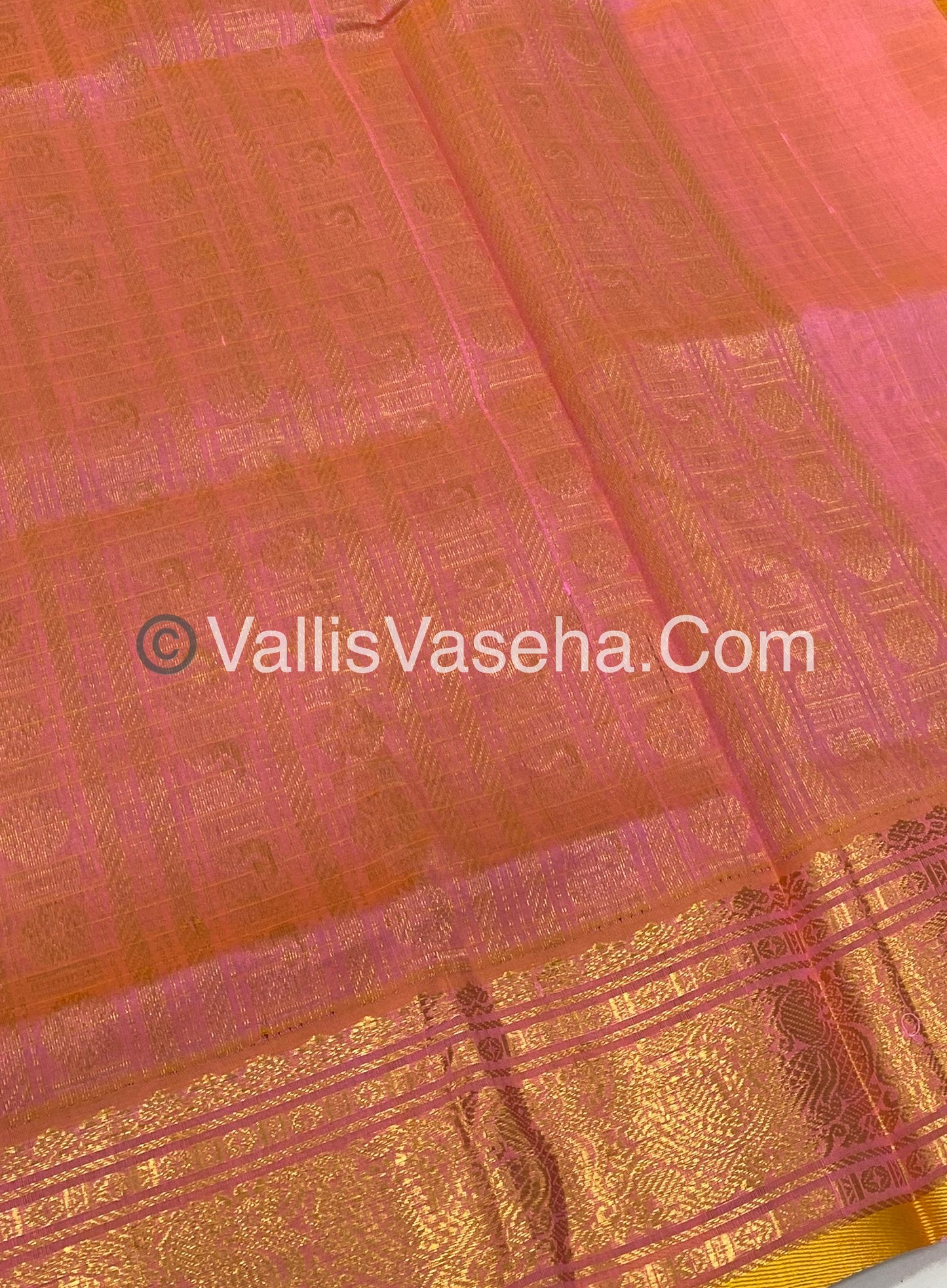 Pure Silk Cotton Saree - Blue With Peachish Pink Shade - Lakshadeepam Design - VVPLD001