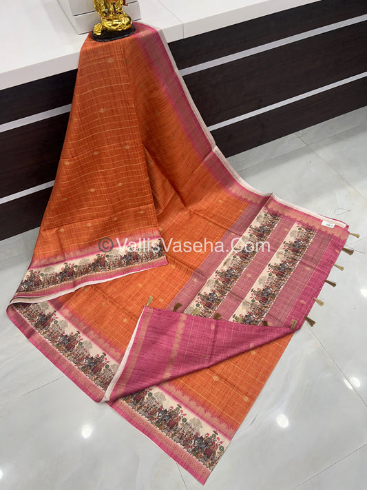 Semi Chanderi Saree - checks pattern - VVSCS004