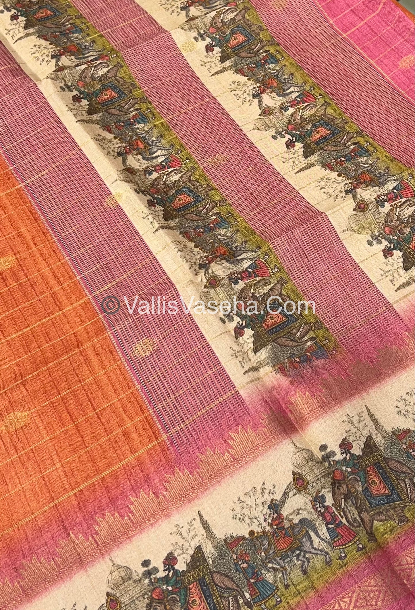 Semi Chanderi Saree - checks pattern - VVSCS004