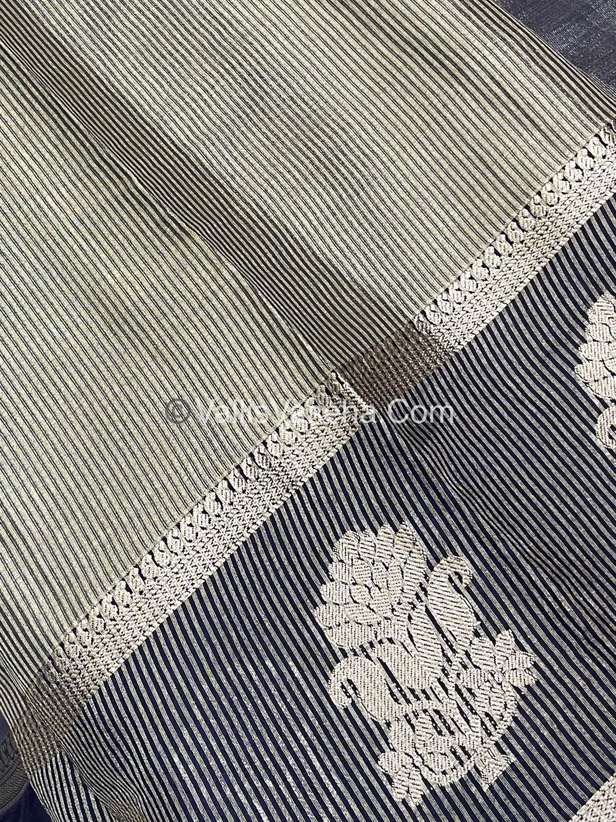 Semi Tissue Tussar Silk - Navy Blue Shade - VVSTS043