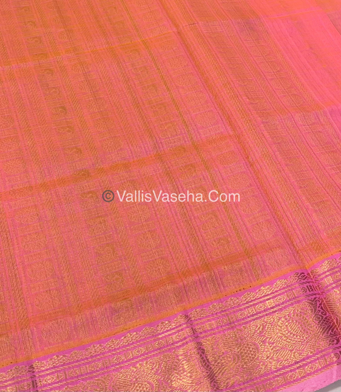 Pure Silk Cotton Saree - Maroonish Wine With Peach Shade - Lakshadeepam Design - VVPLD001
