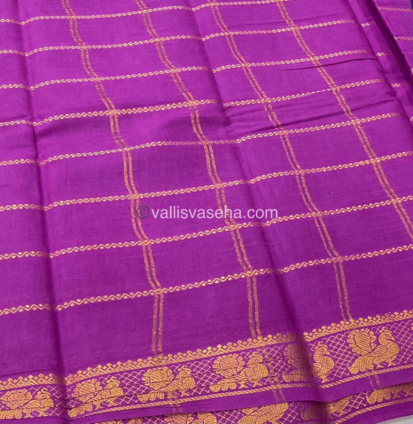 Sungudi Cotton Saree | Velthari Design - Navy Blue with Purple Shade - VVSCV001
