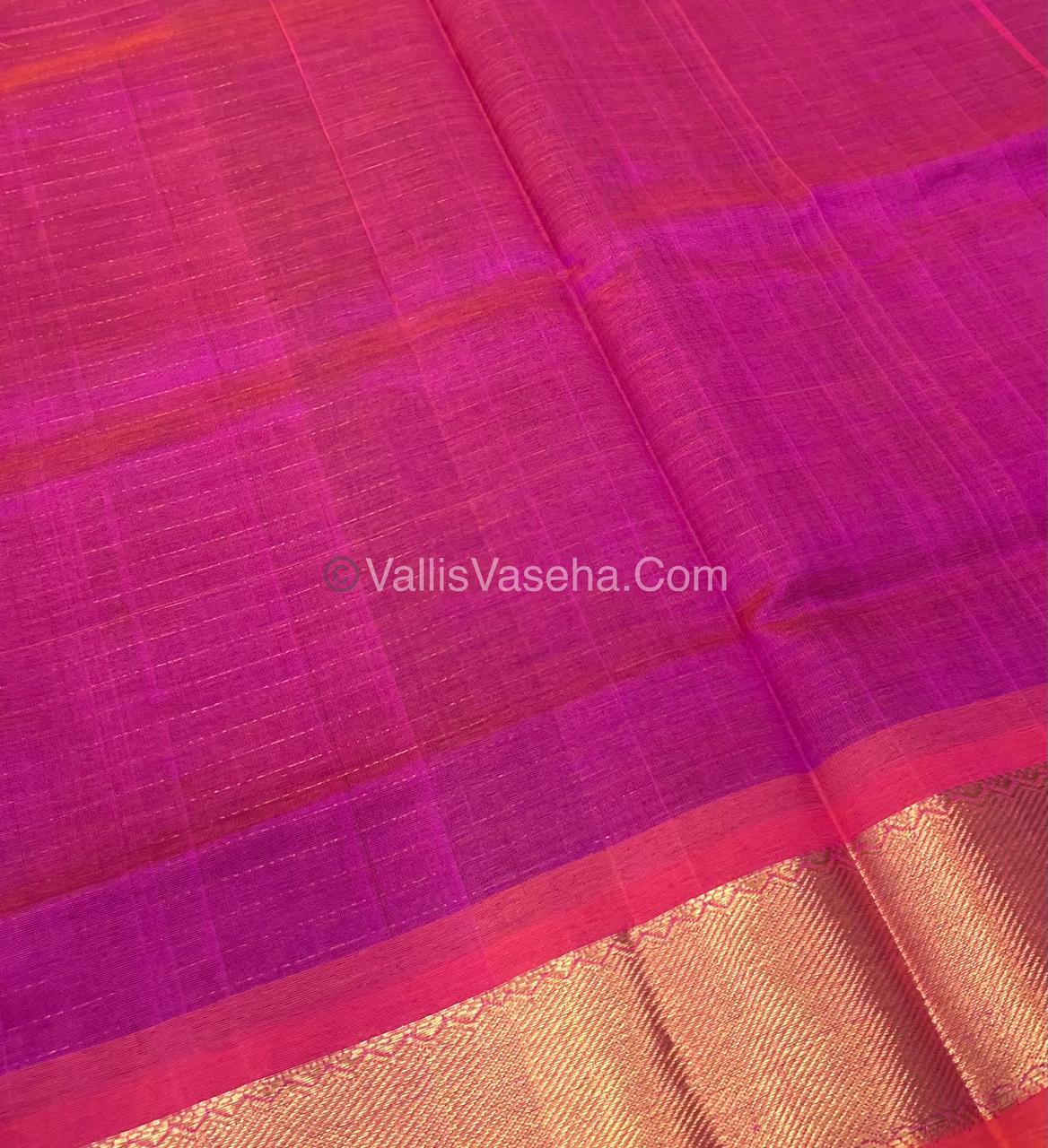 Pure Silk Cotton Saree - Mayil & Chakkaram Design - Brown With Pink Shade - VVMC001