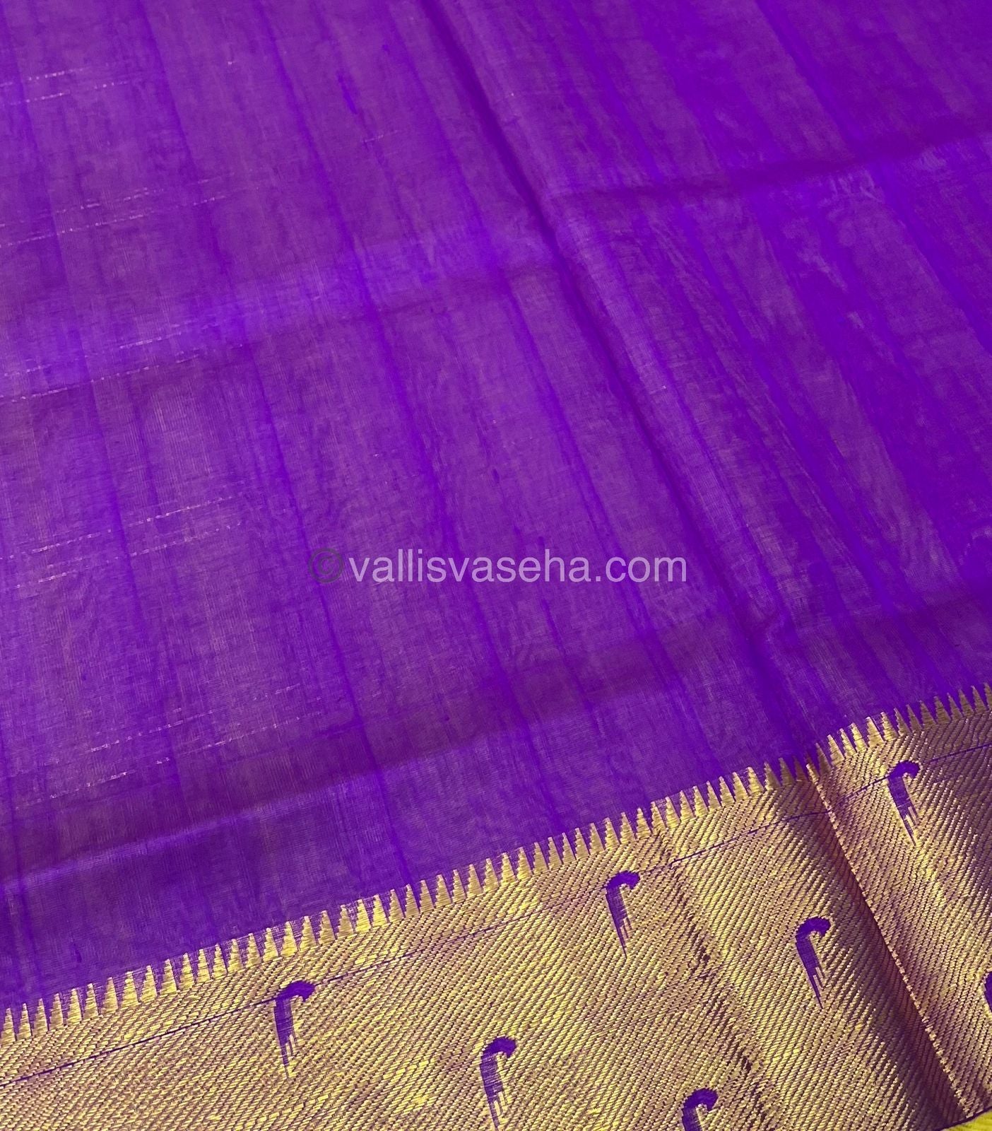 Pure Silk Cotton Saree - Paithani border - Lemon Yellow & Purple Combo - VVPSC001