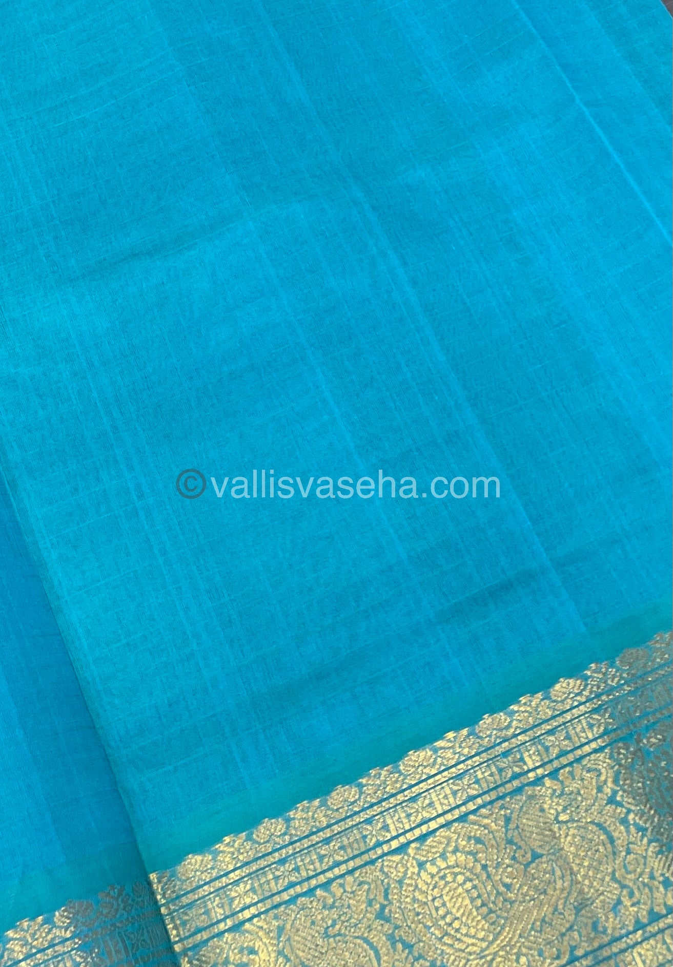 Pure Silk Cotton Saree - Maroon With Turquoise Blue Shade- Lakshadeepam Design - VVPLD001