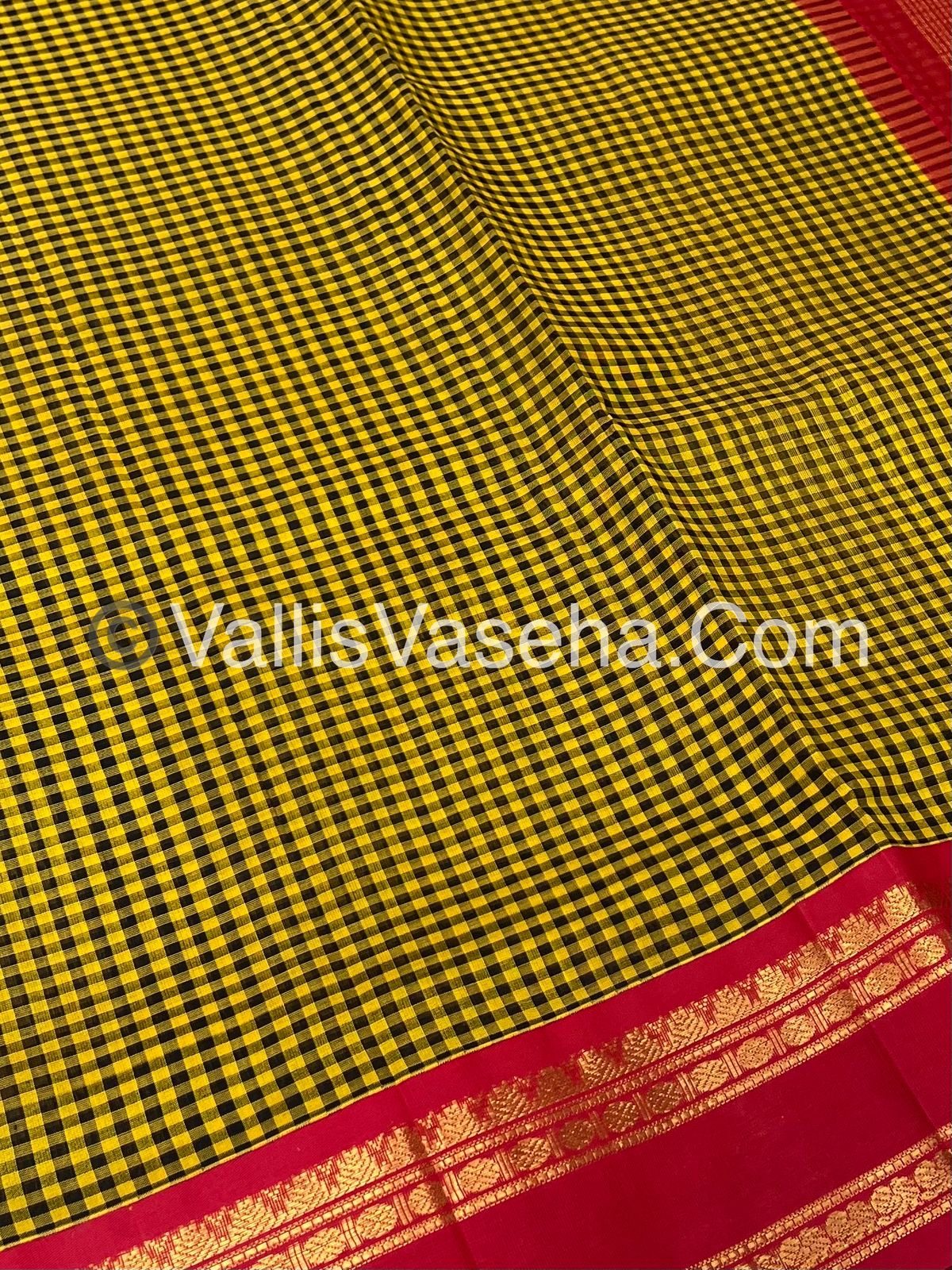 Pure Korvai Silk Cotton - Podi Kattam - Merun & Black with Teal Green - Retta Petta Border - VVKSC003