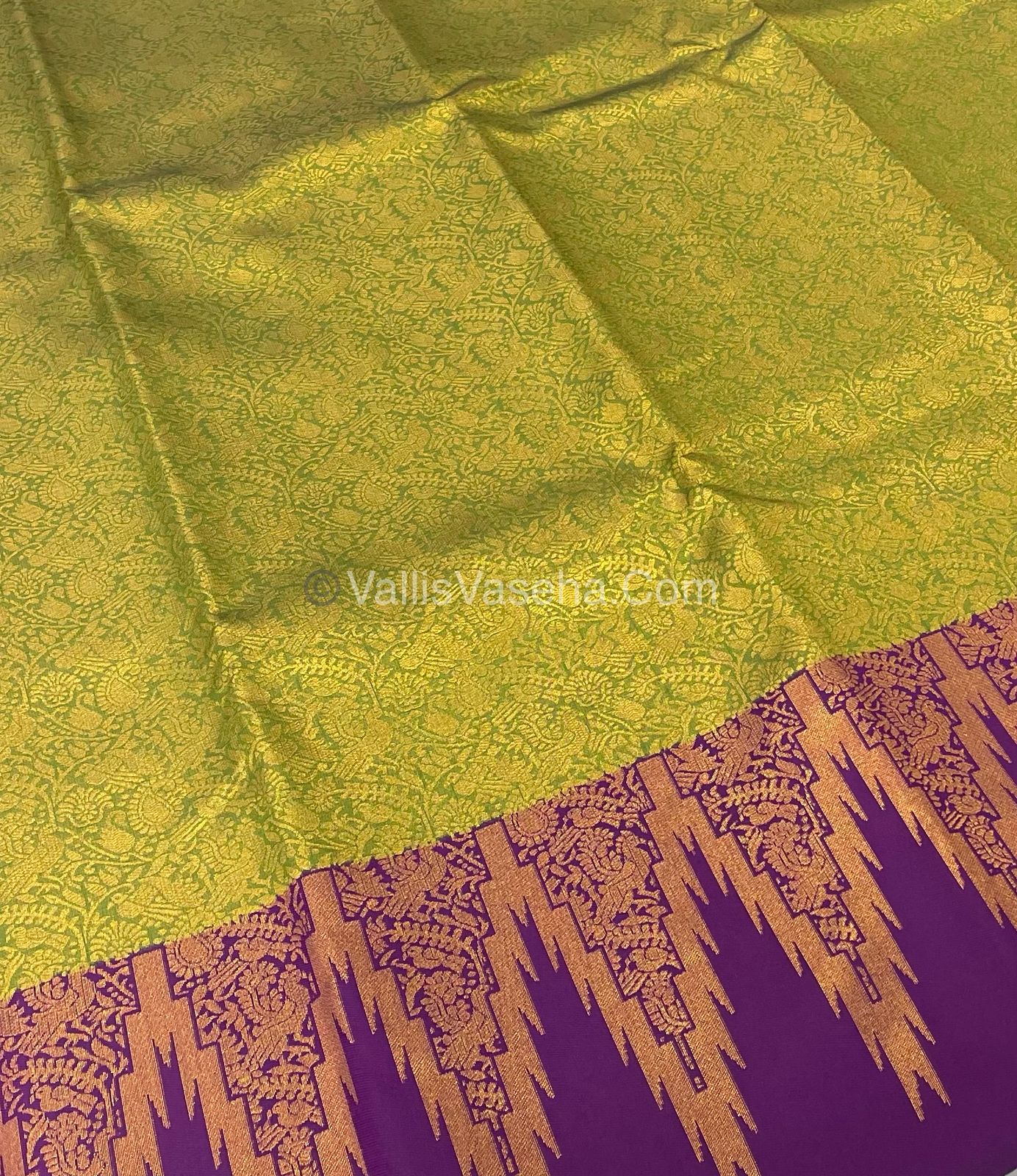 Kanchi Semi Silk - Green with Purple - VVKSS003