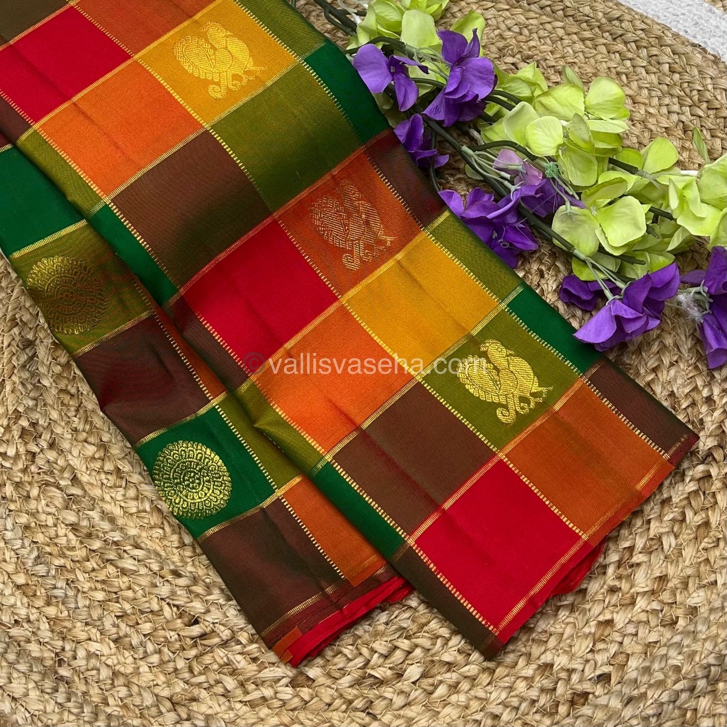 Pure Kanchipuram Silk Saree - Pazhum Pazhamum Checks - VVPS006