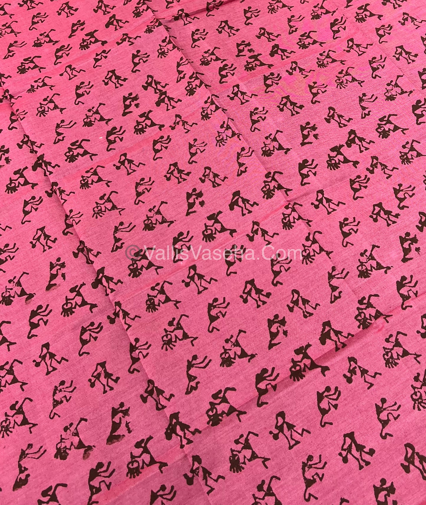 South Mixed Cotton - Mirror Work Embroidery - Brown with Pink- VVPCM002