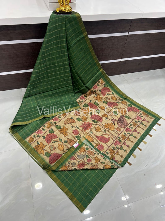 Semi Chanderi Saree - checks pattern - VVSCS004