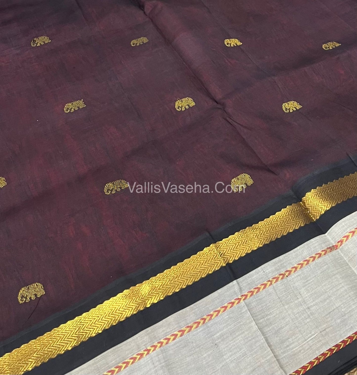 Pure Korvai Silk Cotton Saree - Border Elephant butta Design - VVKSC018