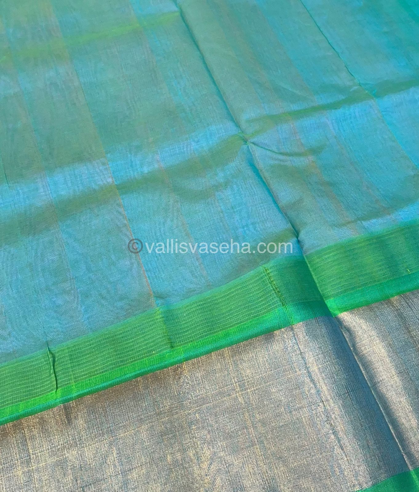 Pure Korvai Silk Cotton Saree - Pink With Blue Shade Temple border - VVKSC001