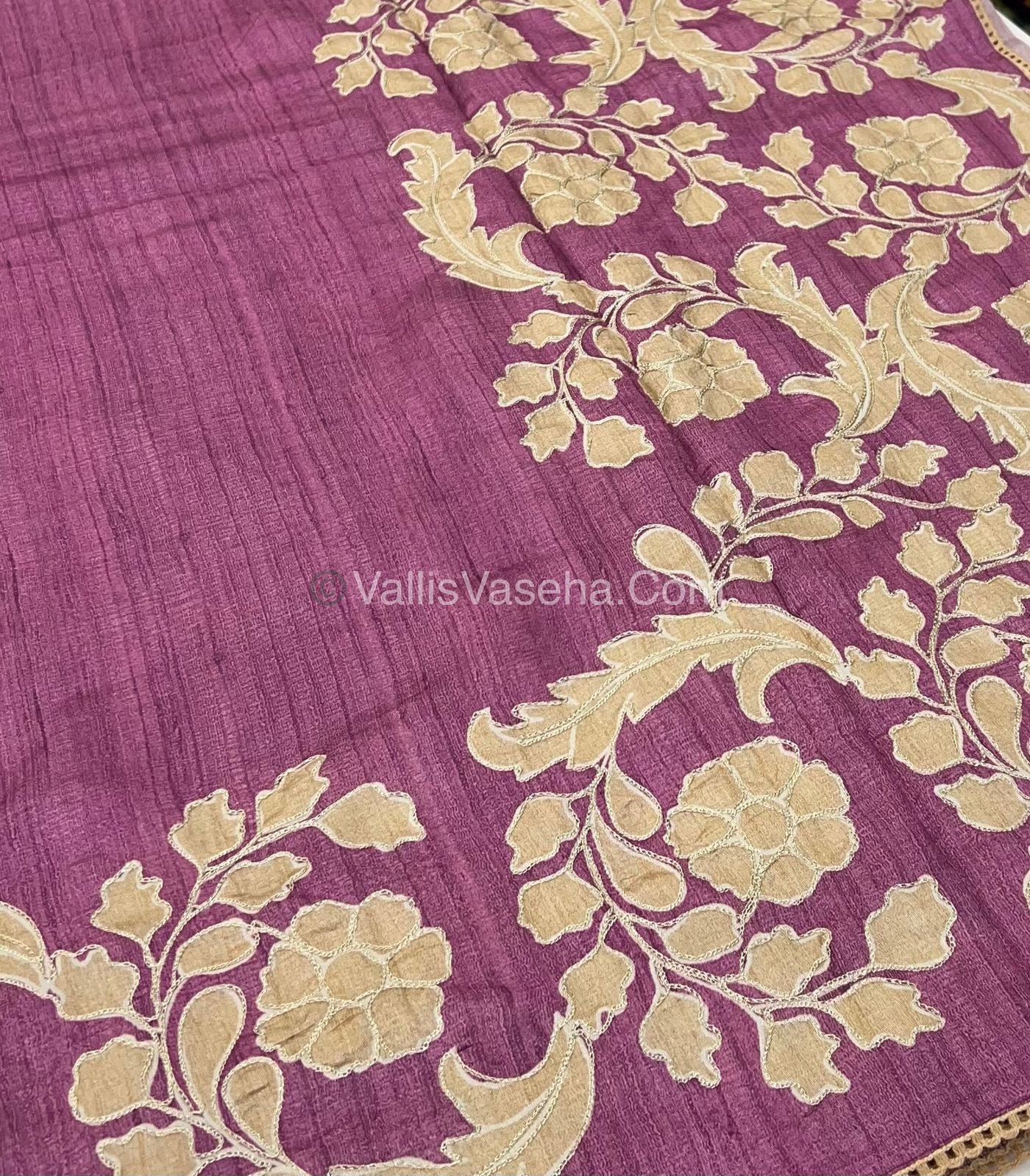Semi Raw Silk with embroidery work - VVSRS001