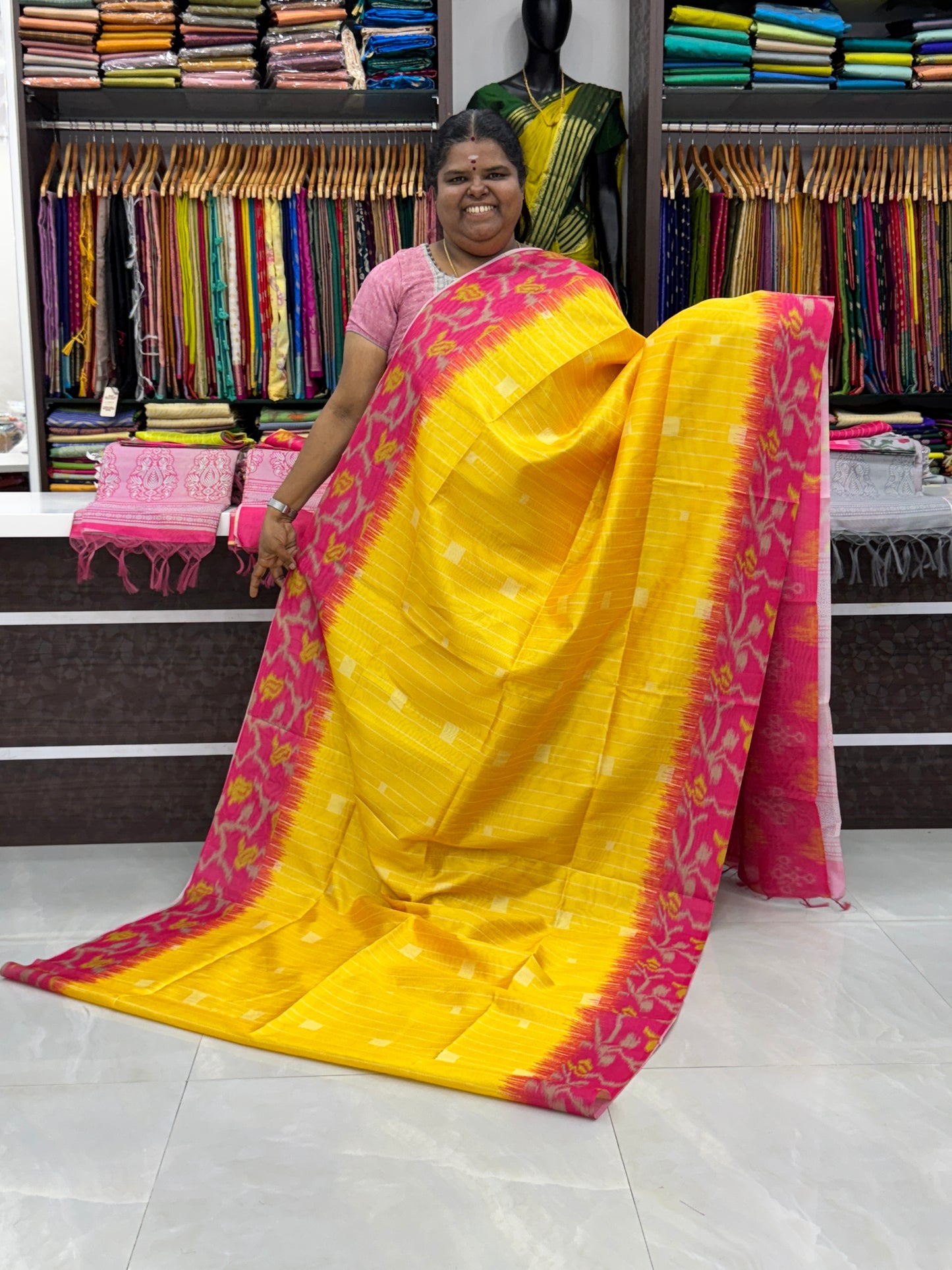 Semi Chappa Silk - Yellow with Pink- VVSC002
