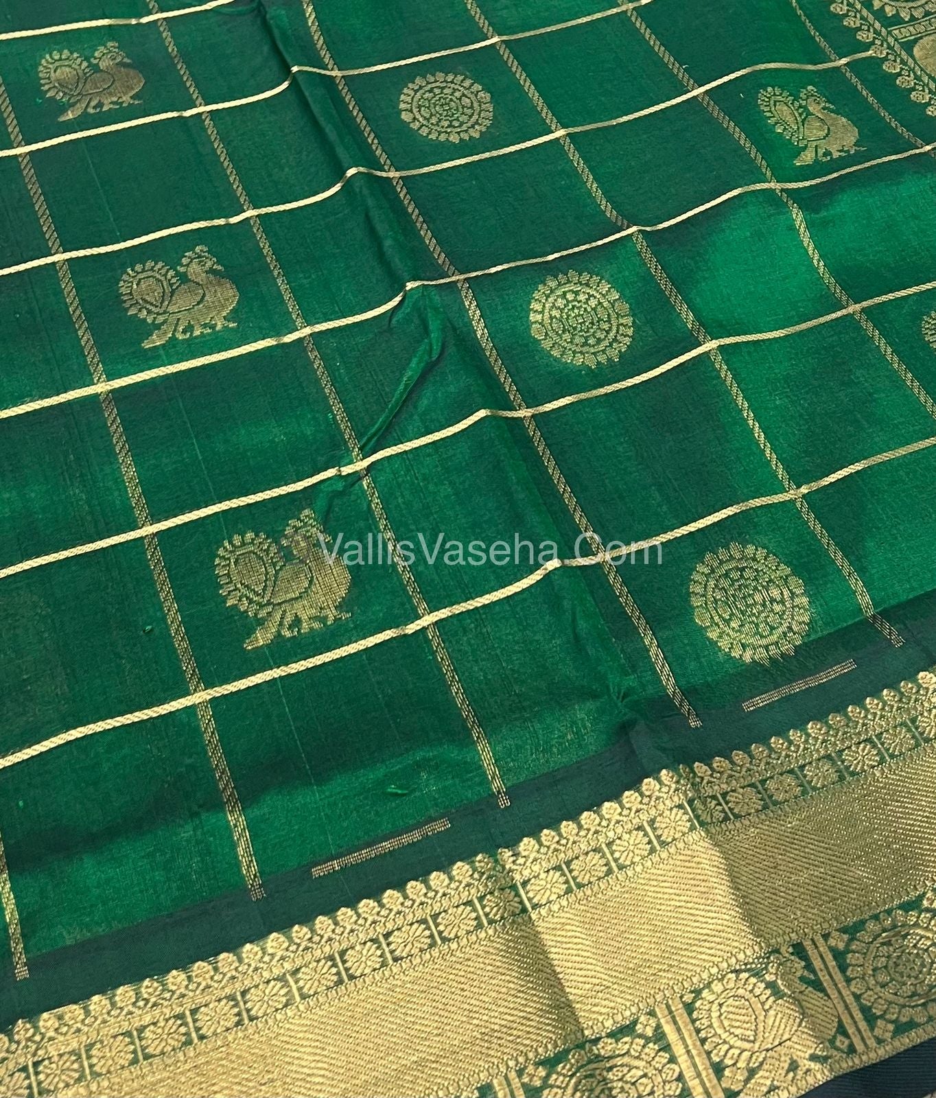 Pure Silk Cotton Saree - Mayil & Chakkaram Design - Green Shade - VVMC001