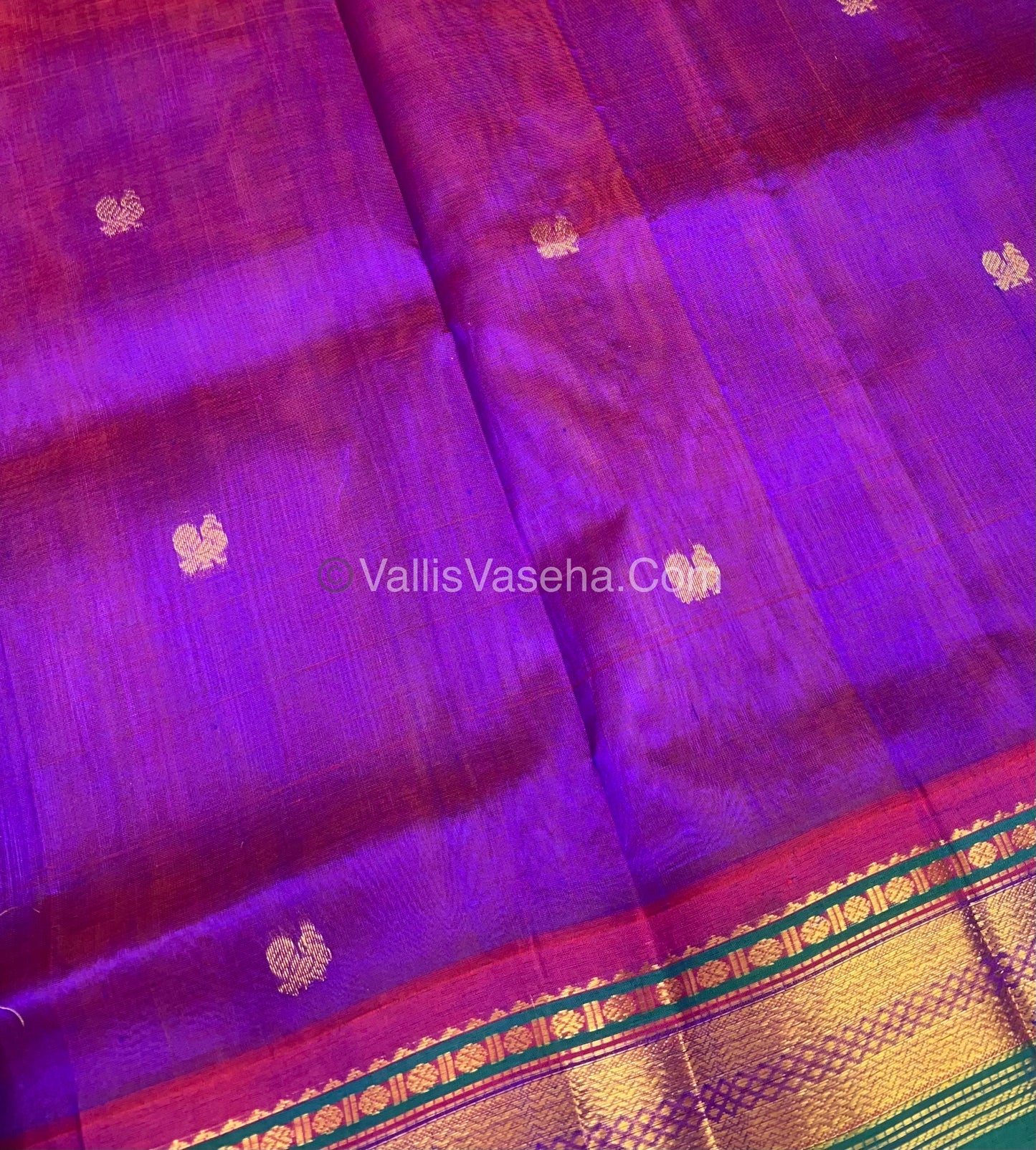 Pure Korvai Silk Cotton Saree - Dual Tone Purple with Purplish Pink - VVKSC004