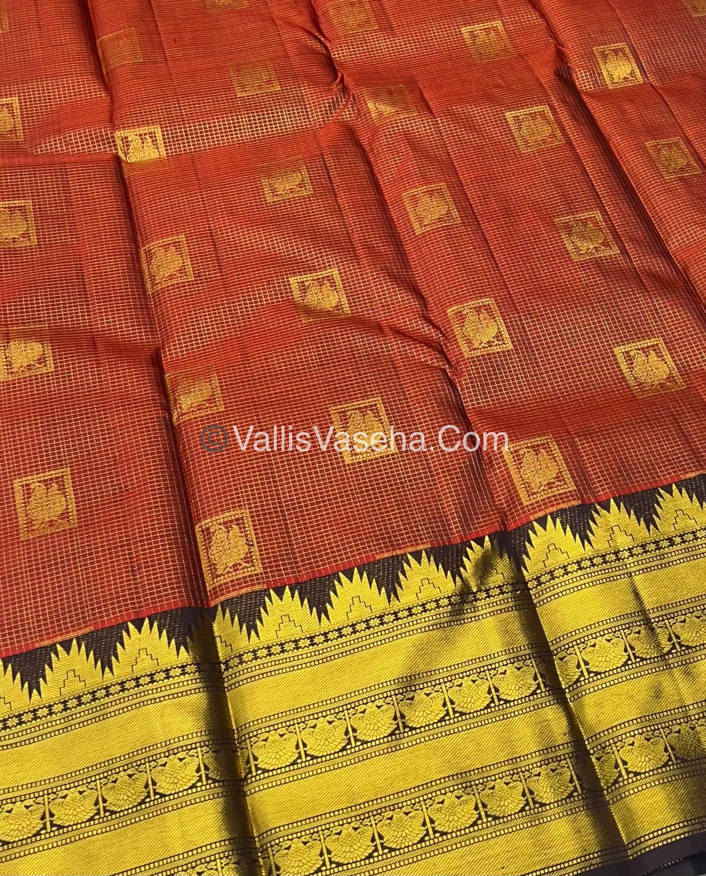 Pure Kanchipuram Silk Saree - Dark Rust Orange With Wine Brown Combo - VVPS012