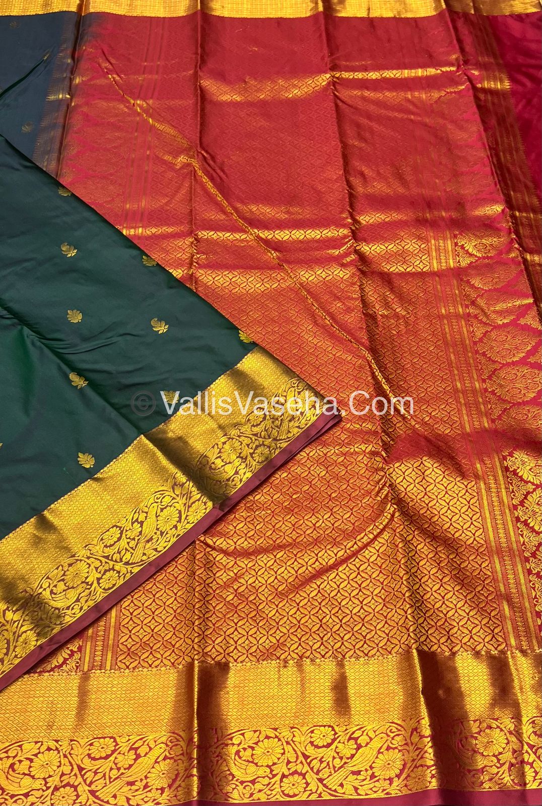 Semi Kanchipuram Silk - Dark Green Shade - VVSKS002