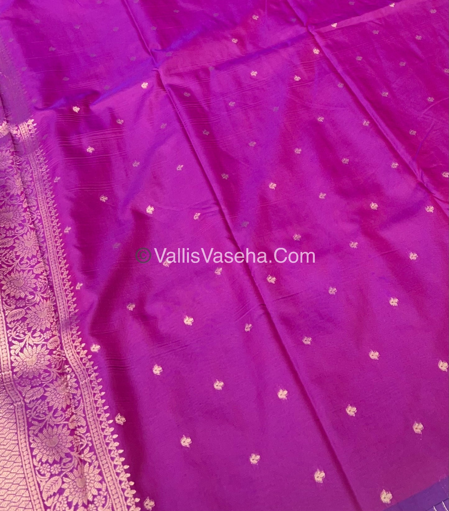 Semi Soft Silk - Peacock Butta Border - Purplish Pink Shade -VVSSS011