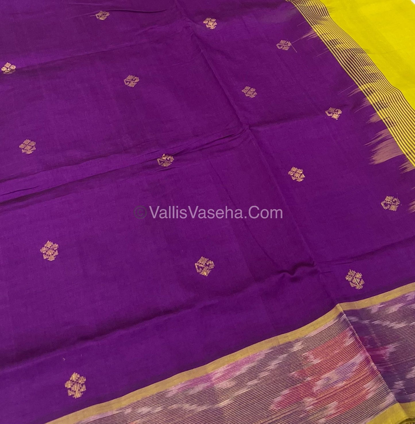 Semi Silk Cotton Saree - Purplish Pink & Yellow - VVSSC001
