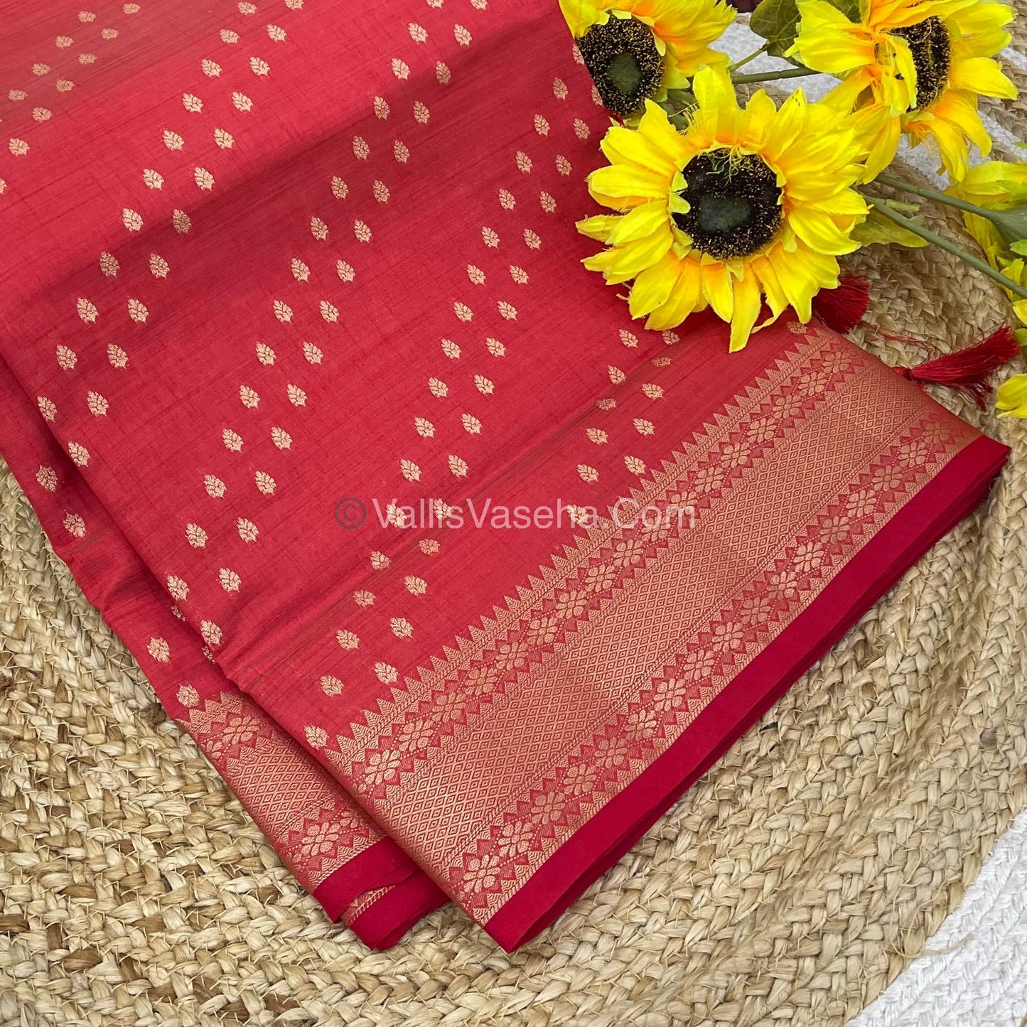 Semi Tussar Silk - Grand Pallu - Red Shade - VVSTS017