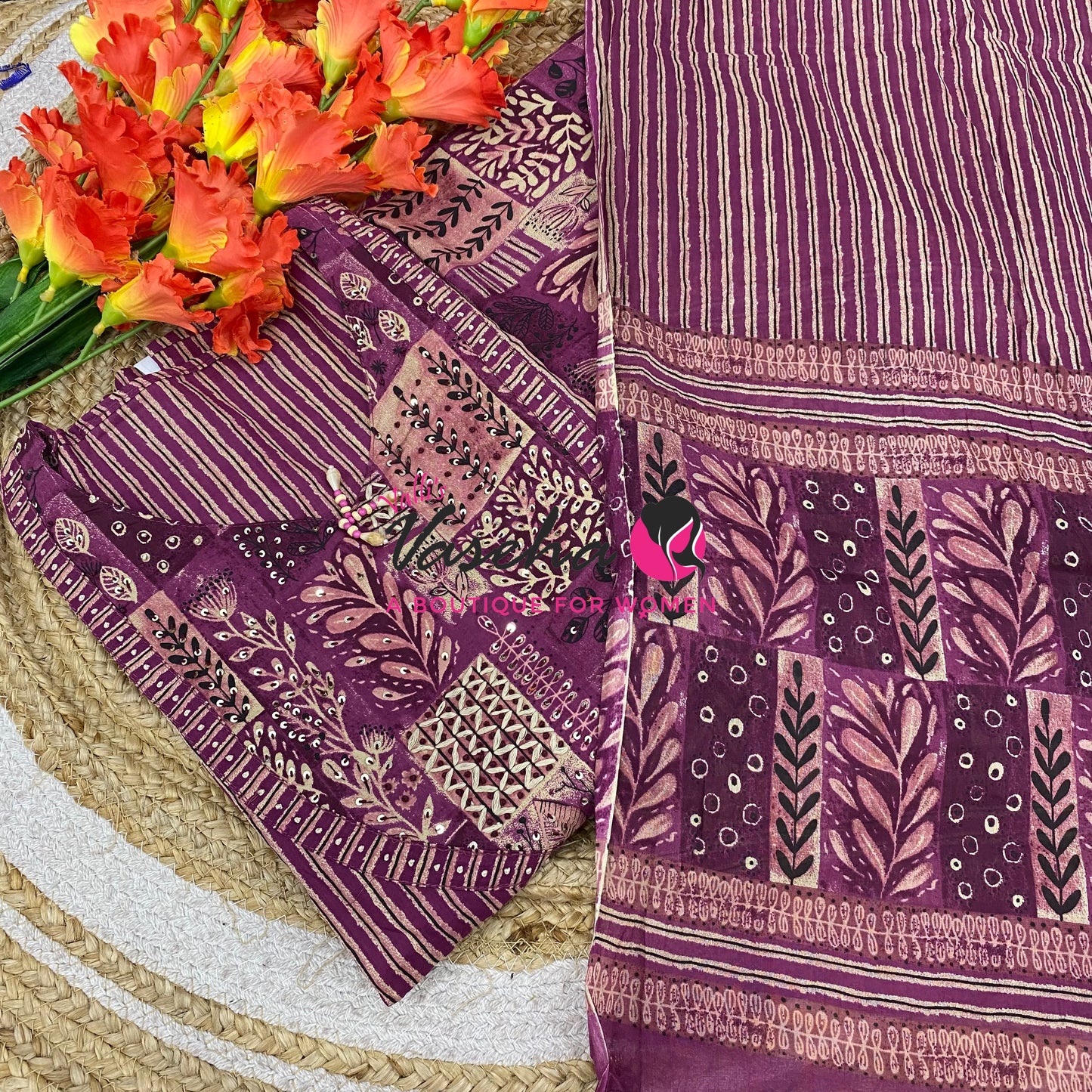 Unstitched Material | Fancy Cotton Material |Onion Shade | VVUSM086