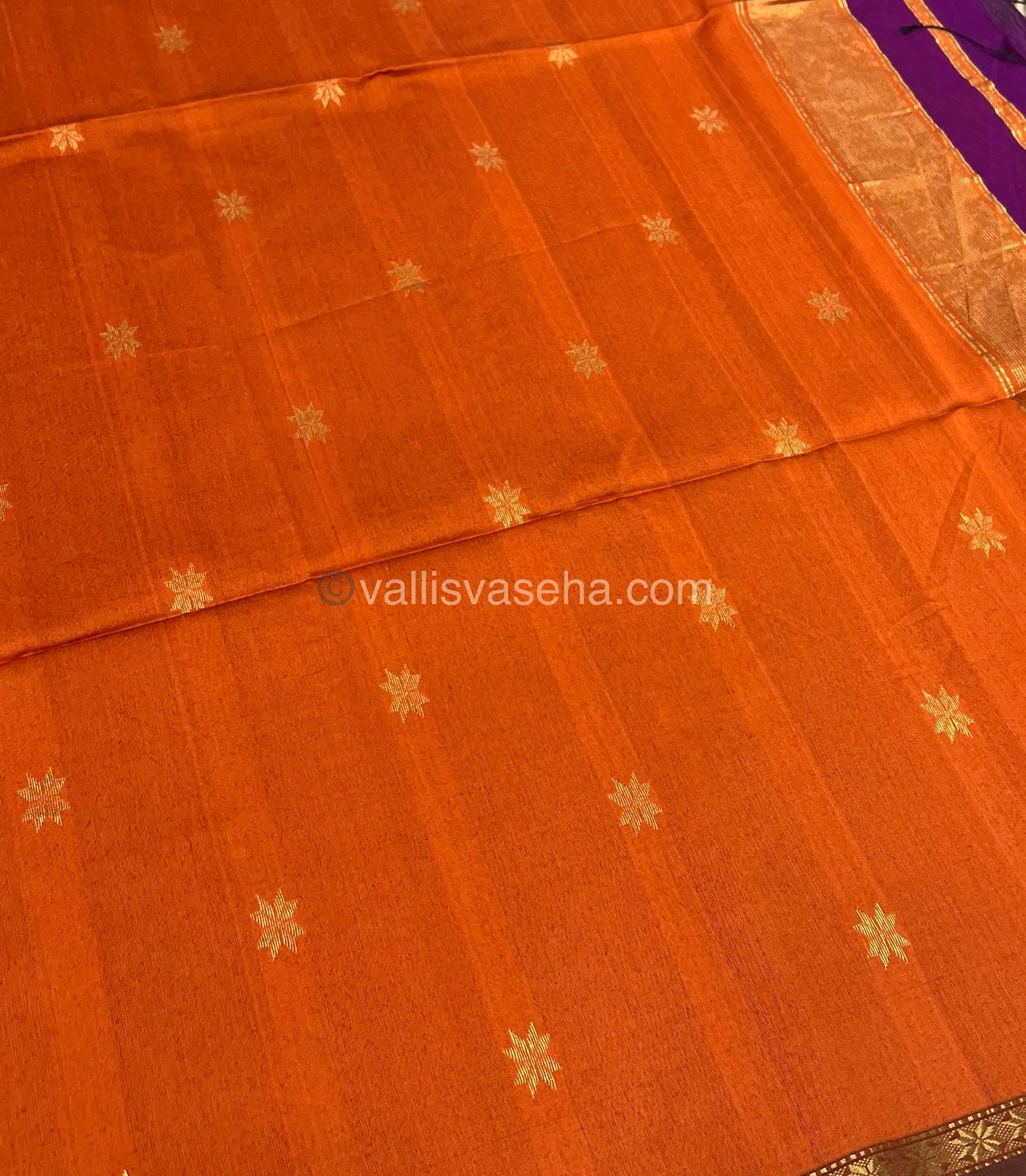 Pure Maheshwari Silk Cotton Saree - Orange & Purplish Pink Color - VVMSC002