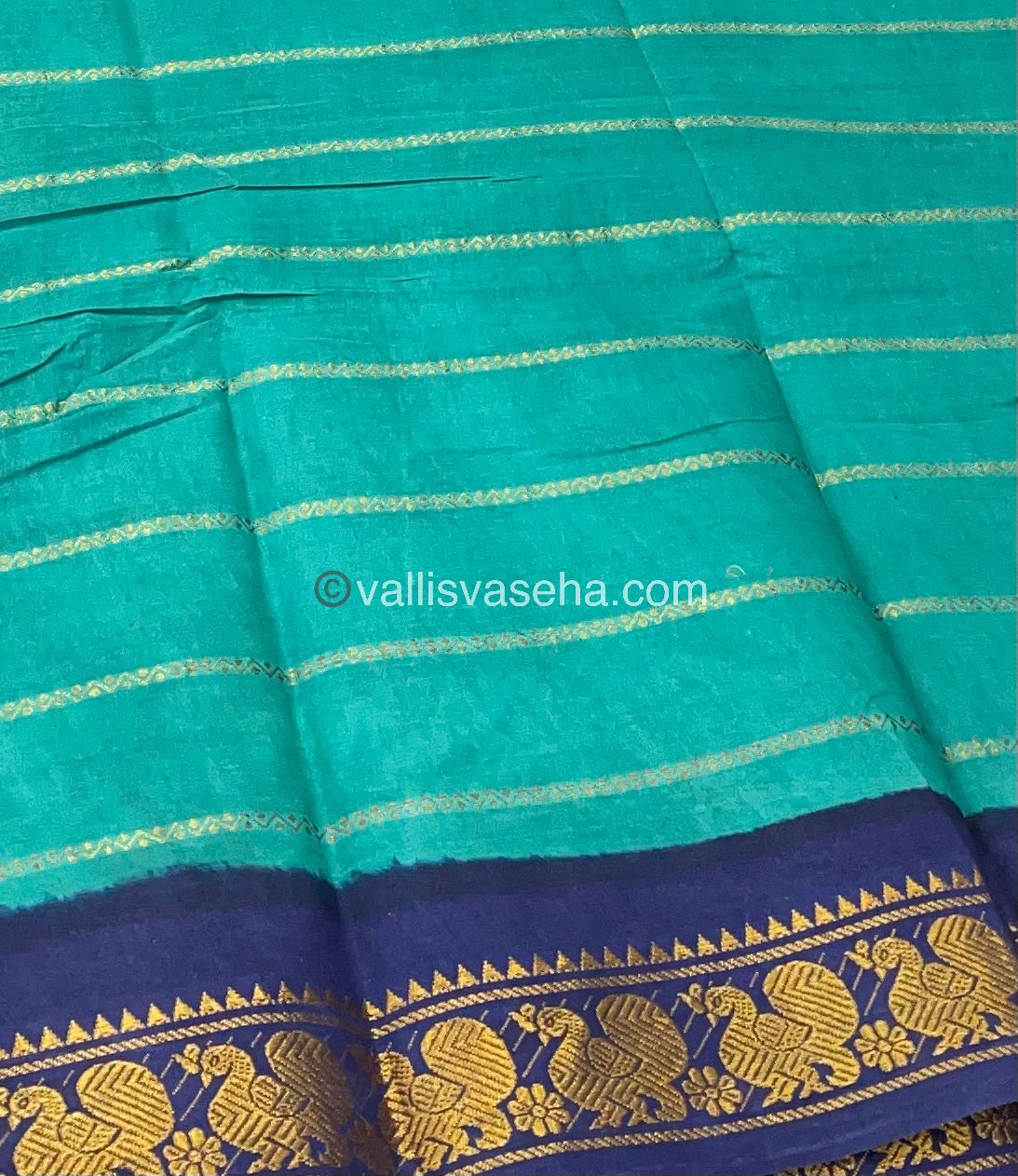 Sungudi Cotton Saree | Velthari Design - Peacock Green with Navy Blue Shade - VVSCV001