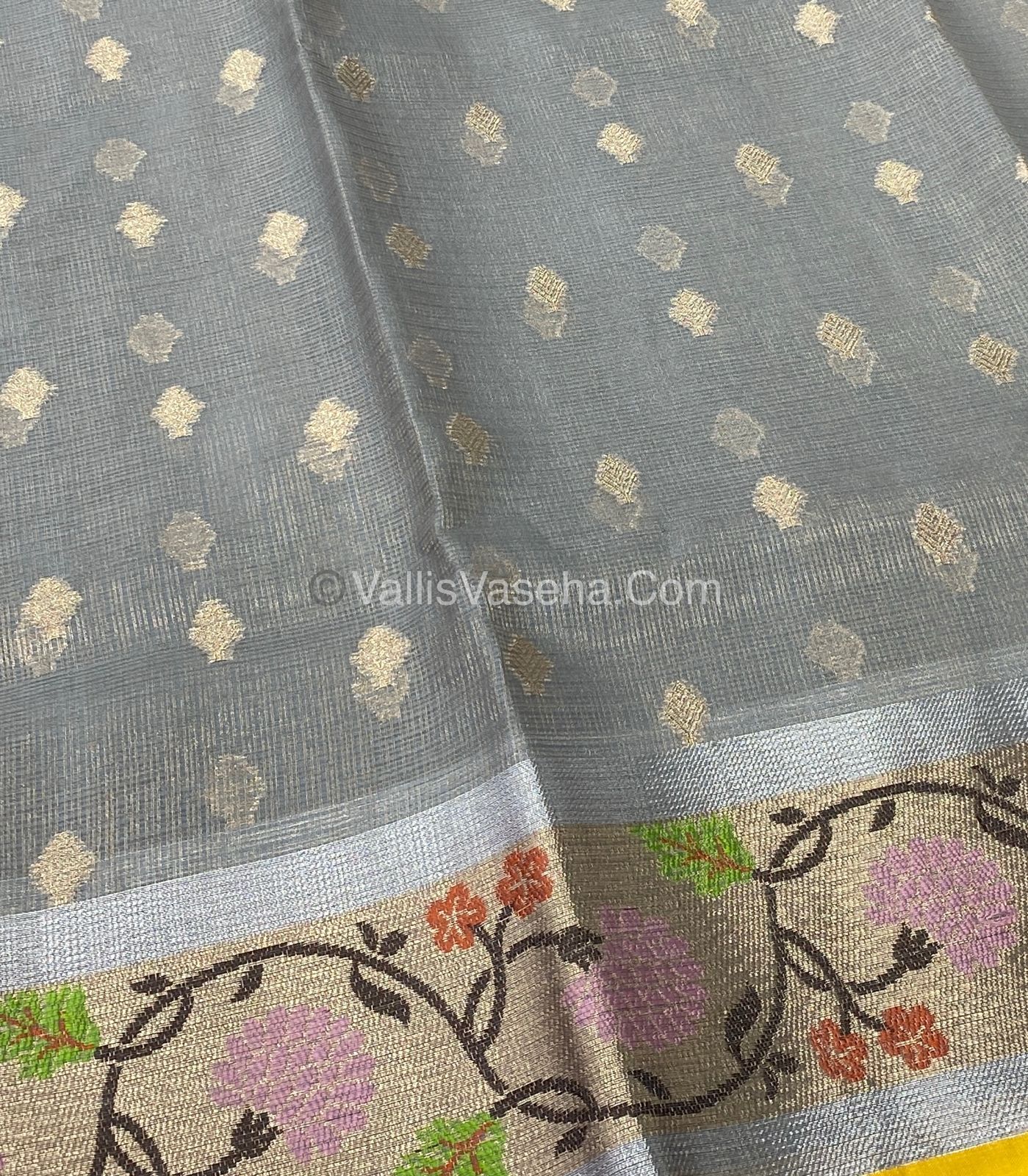 Kota Saree - Paithani Border - Grey with Yellow - VVKPS001