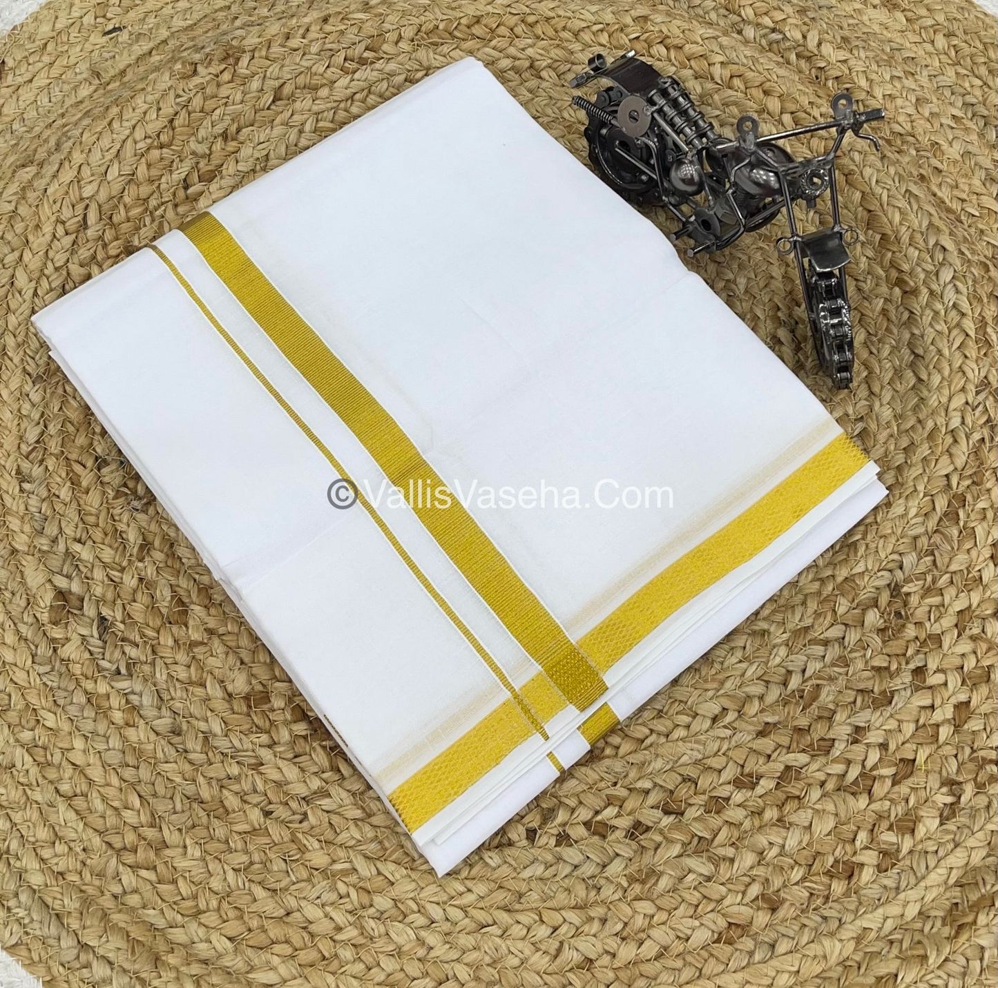 Dhoti - White - Gold Border - Double Layer - VVDH001