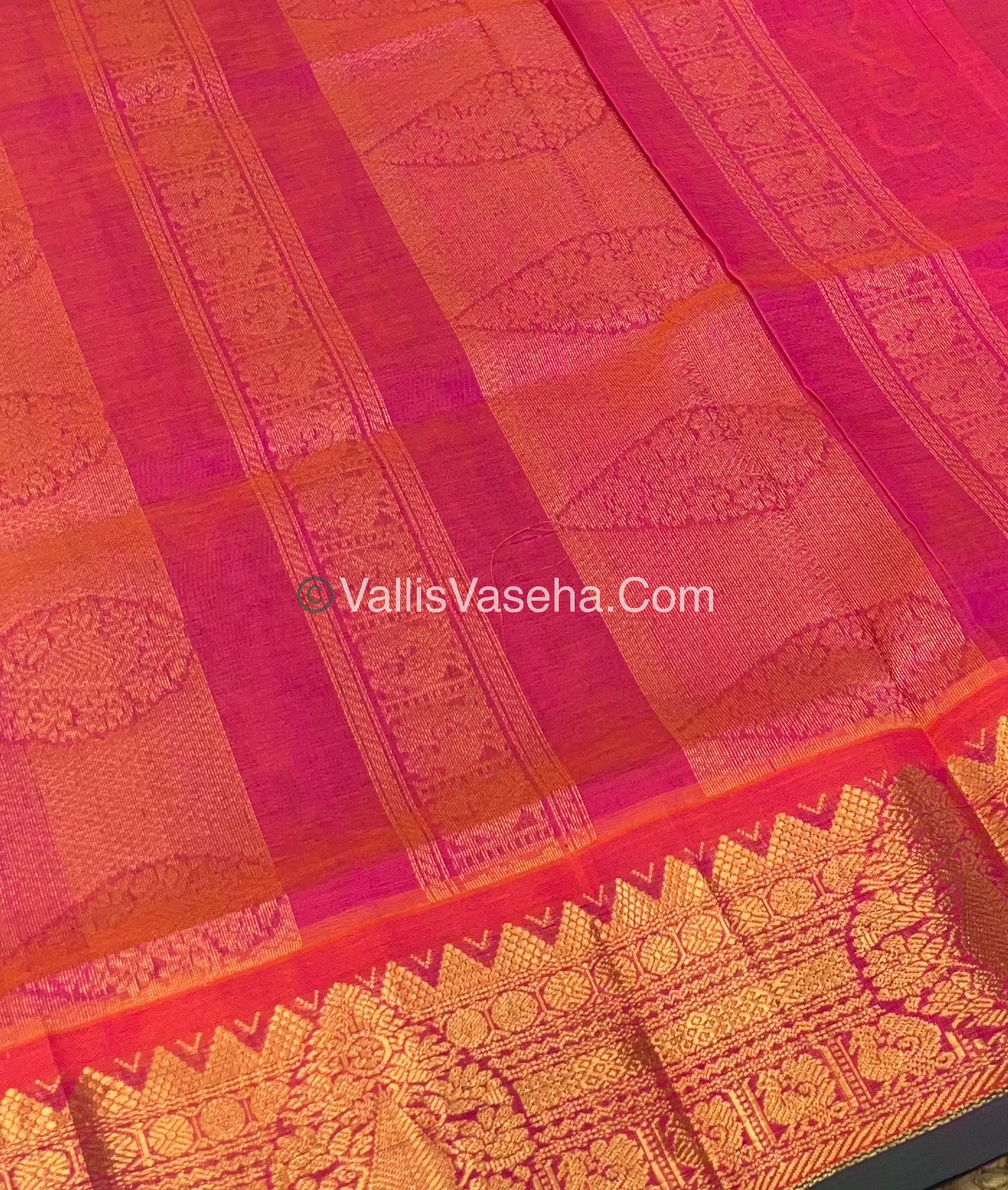 Pure Korvai Silk Cotton Saree - Blue with Peach - VVKSC019