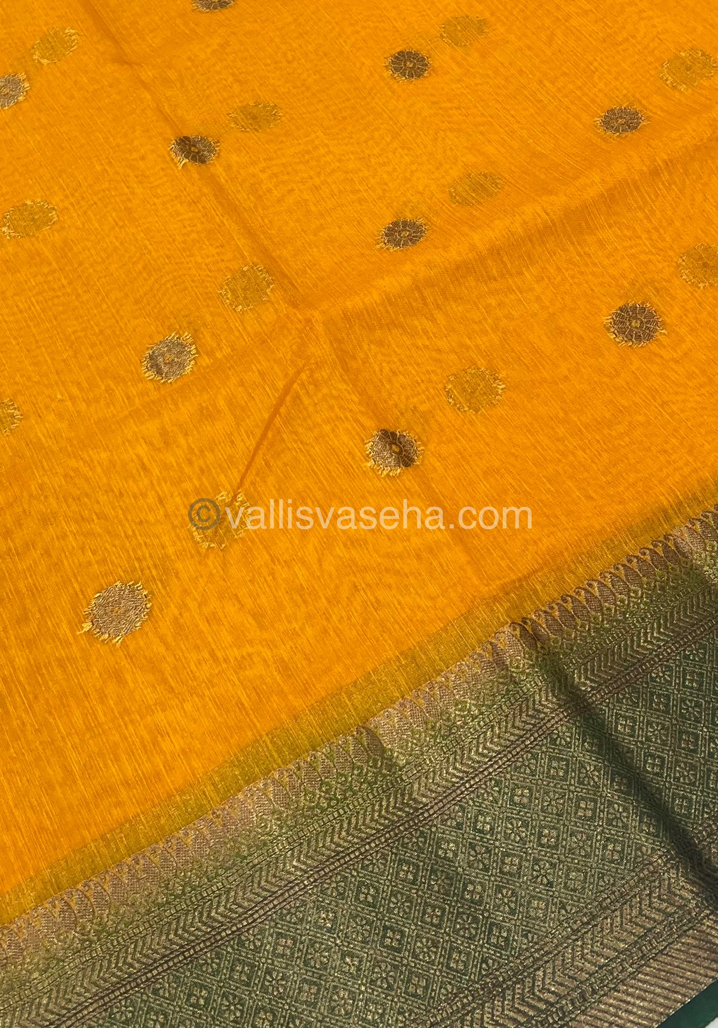 Bamboo Silk Saree - Yellow with Green Shade - VVBSS001