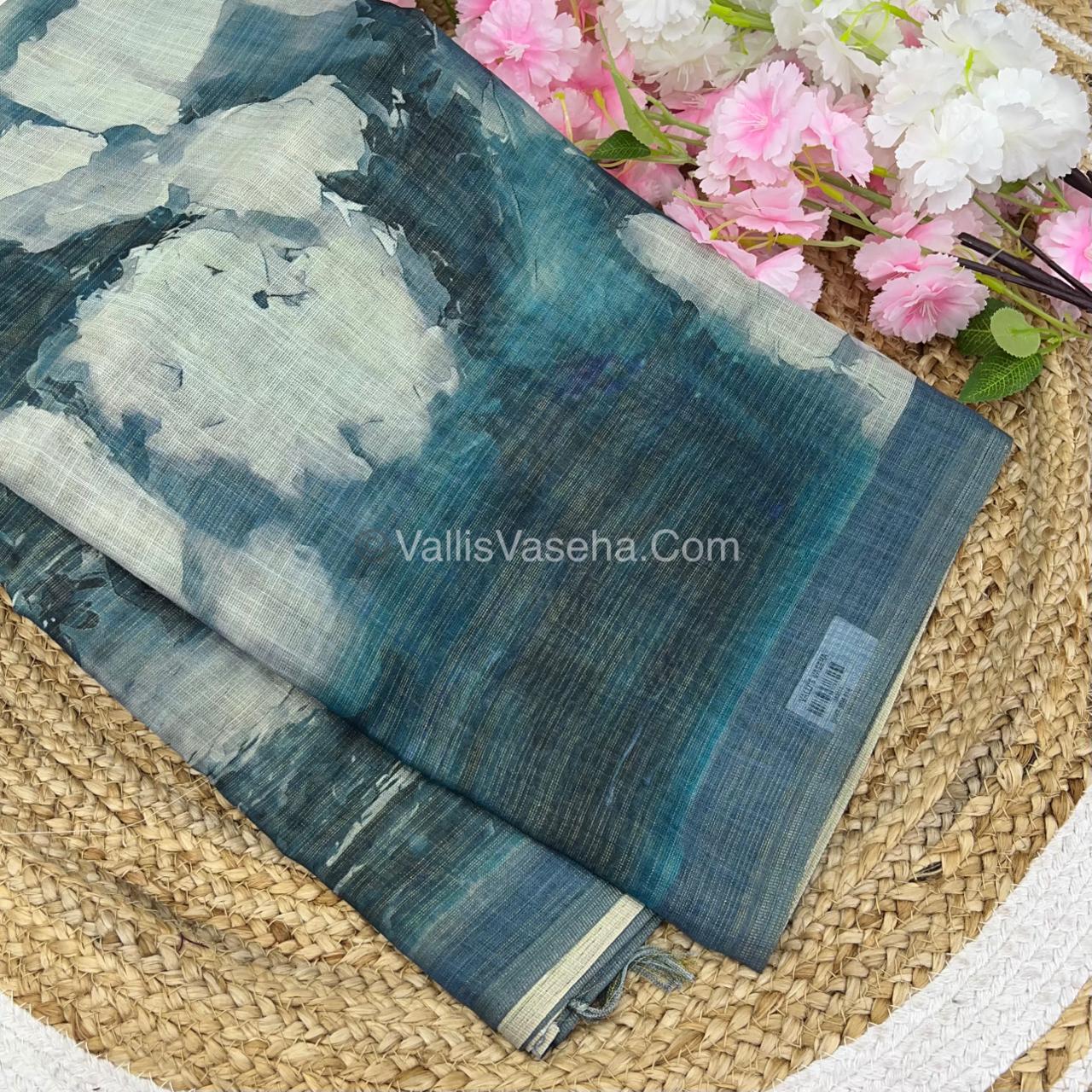 Tissue Linen Saree - Cloud Design - Ramar Blue Shade - VVTLS002