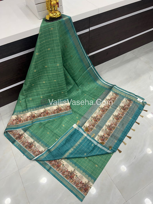 Semi Chanderi Saree - checks pattern - VVSCS004