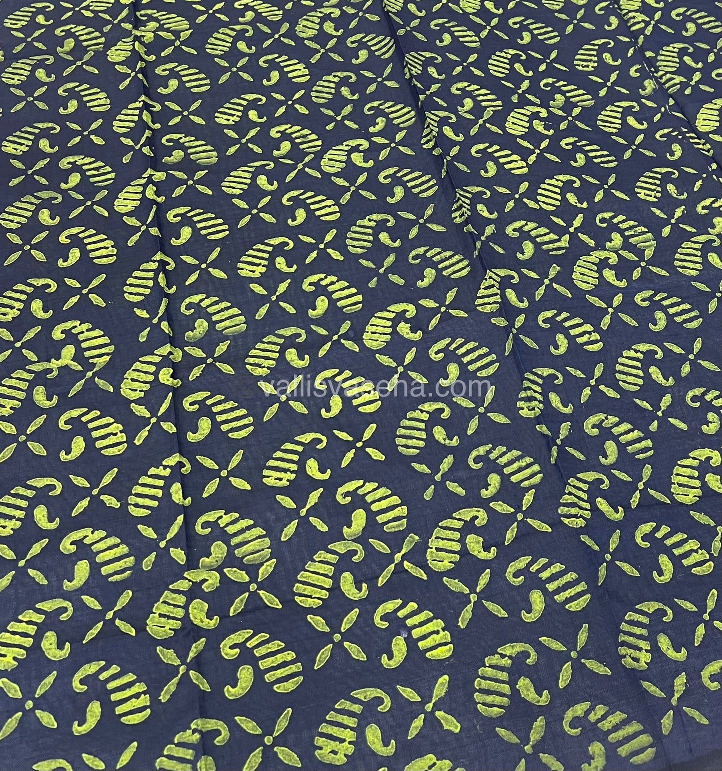 Poly Silk Mixed Cotton - Mirror Work Embroidery - Green with Navy Blue - VVPCM001