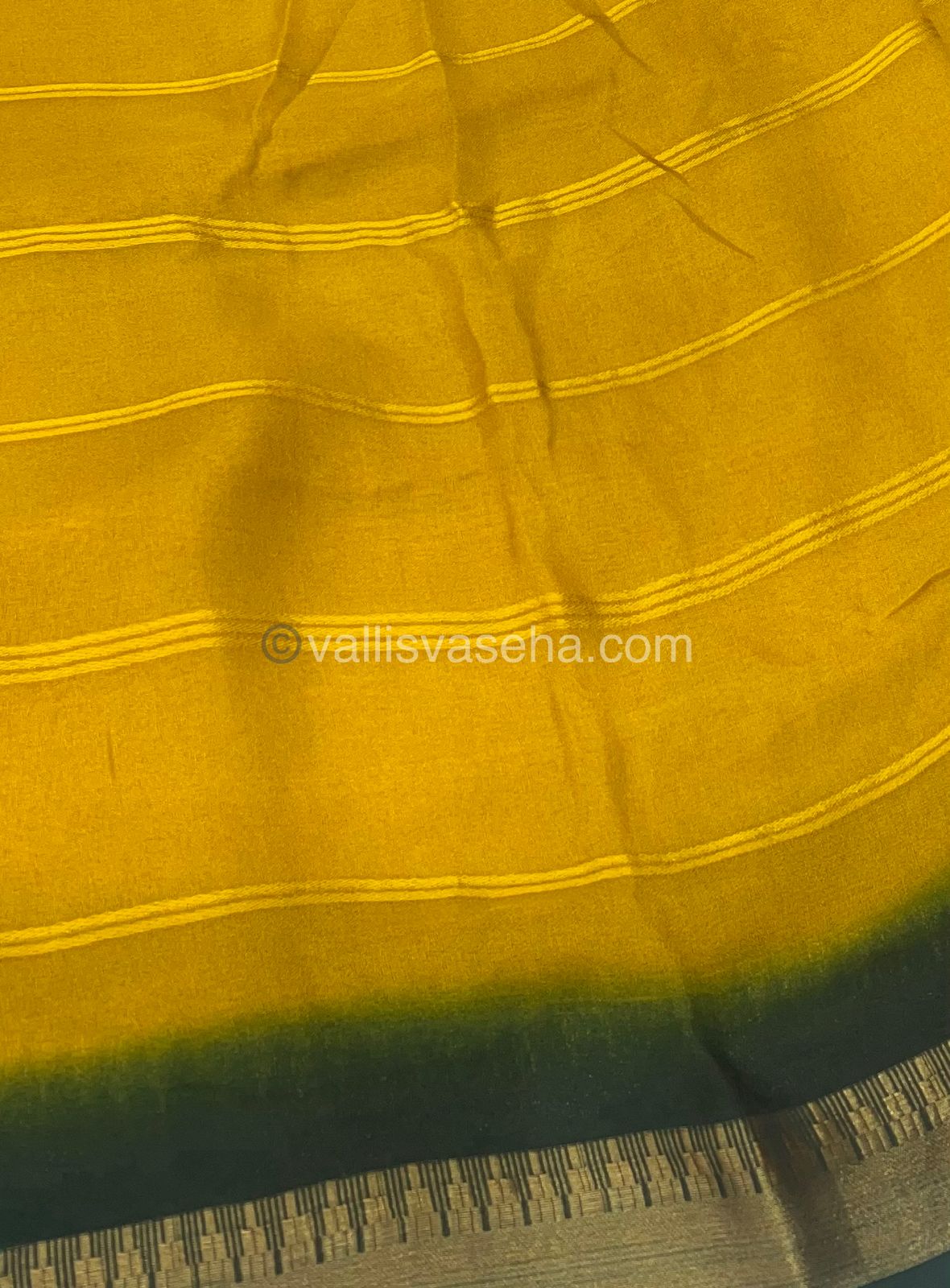 Muslin Georgette Saree - Yellow with Green - VVMGS001