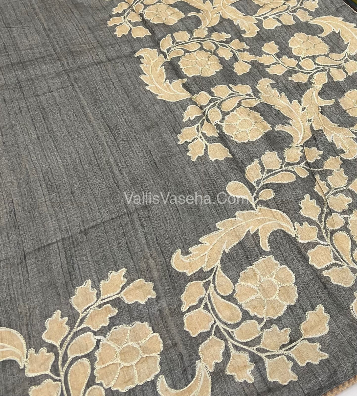 Semi Raw Silk with embroidery work - VVSRS001