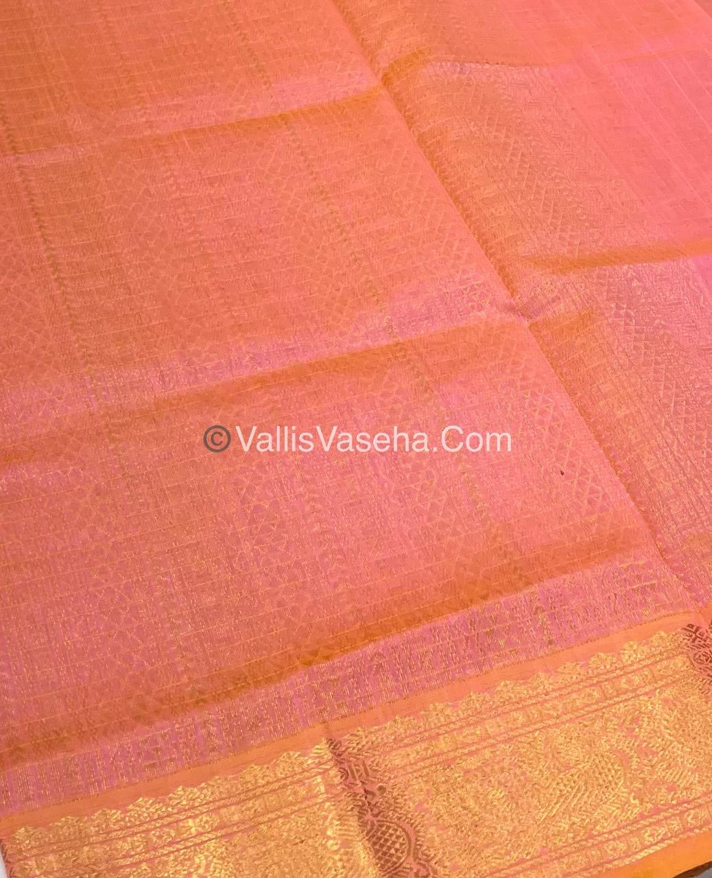 Pure Silk Cotton Saree - Purple With Peach Shade - Lakshadeepam Design - VVPLD001