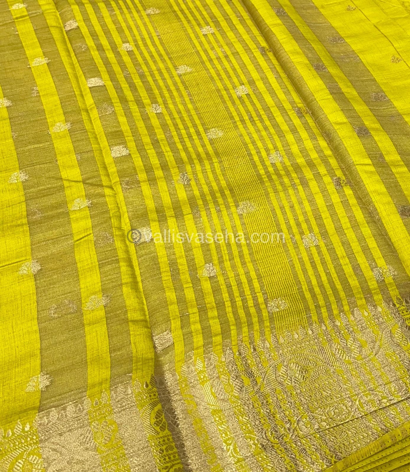 Semi Tussar Silk Saree - Lemon Yellow Shade - VVSTS008