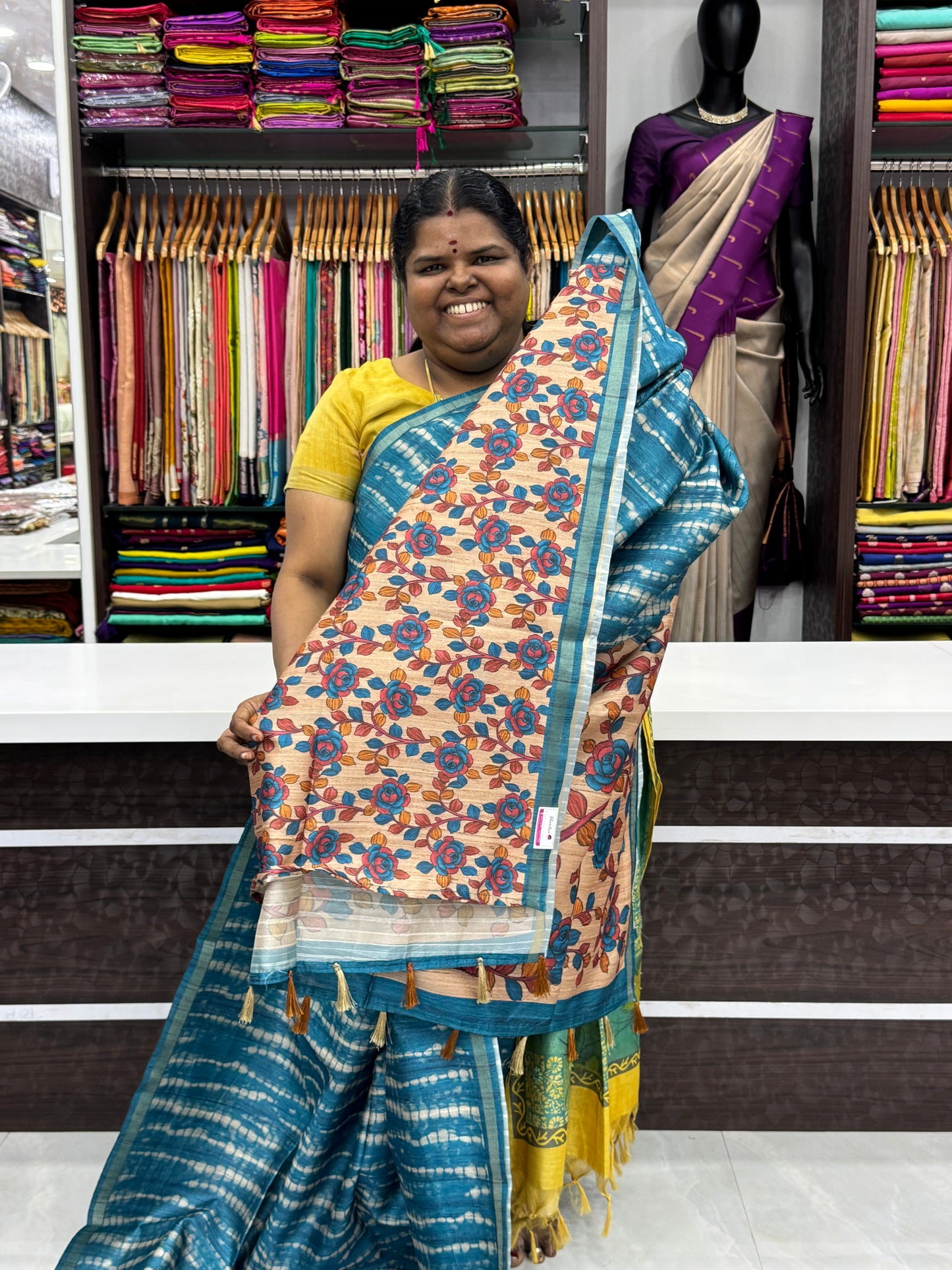 Semi Matka Tussar Silk Saree - Shibori pattern - Blue Shade - VVSMT001