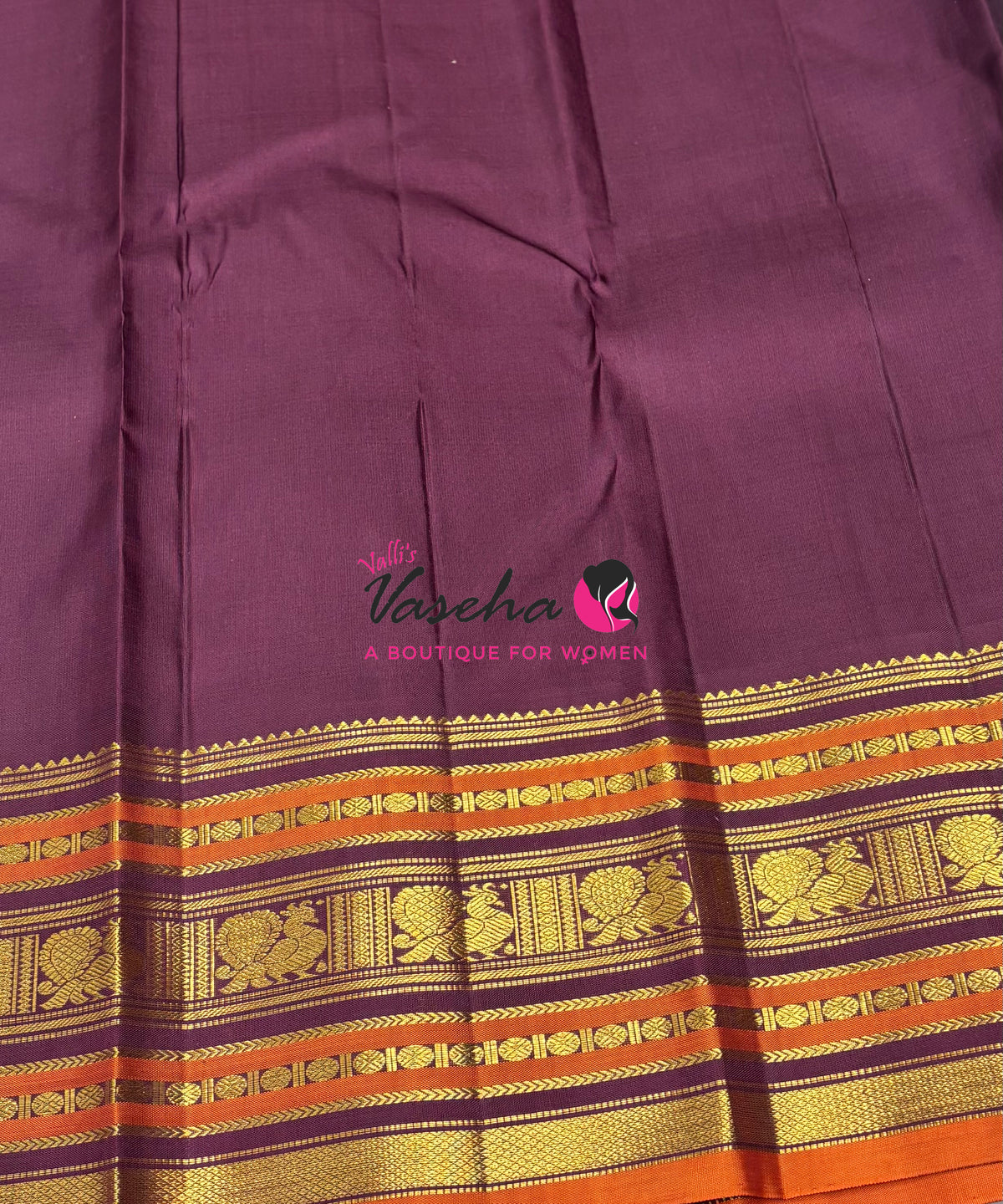 Pure Vintage Korvai Kanchipuram Silk Saree - Light Blue With Wine Brown - VVPS099