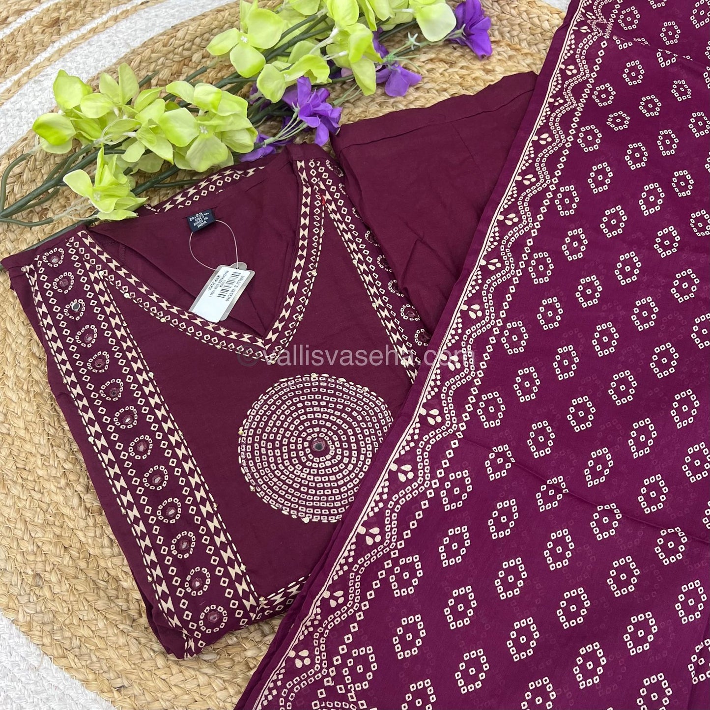 Anarkali - Wine Shade - Salwar, Kameez & Duppatta(3pc)- Fancy Cotton - VVRAS001