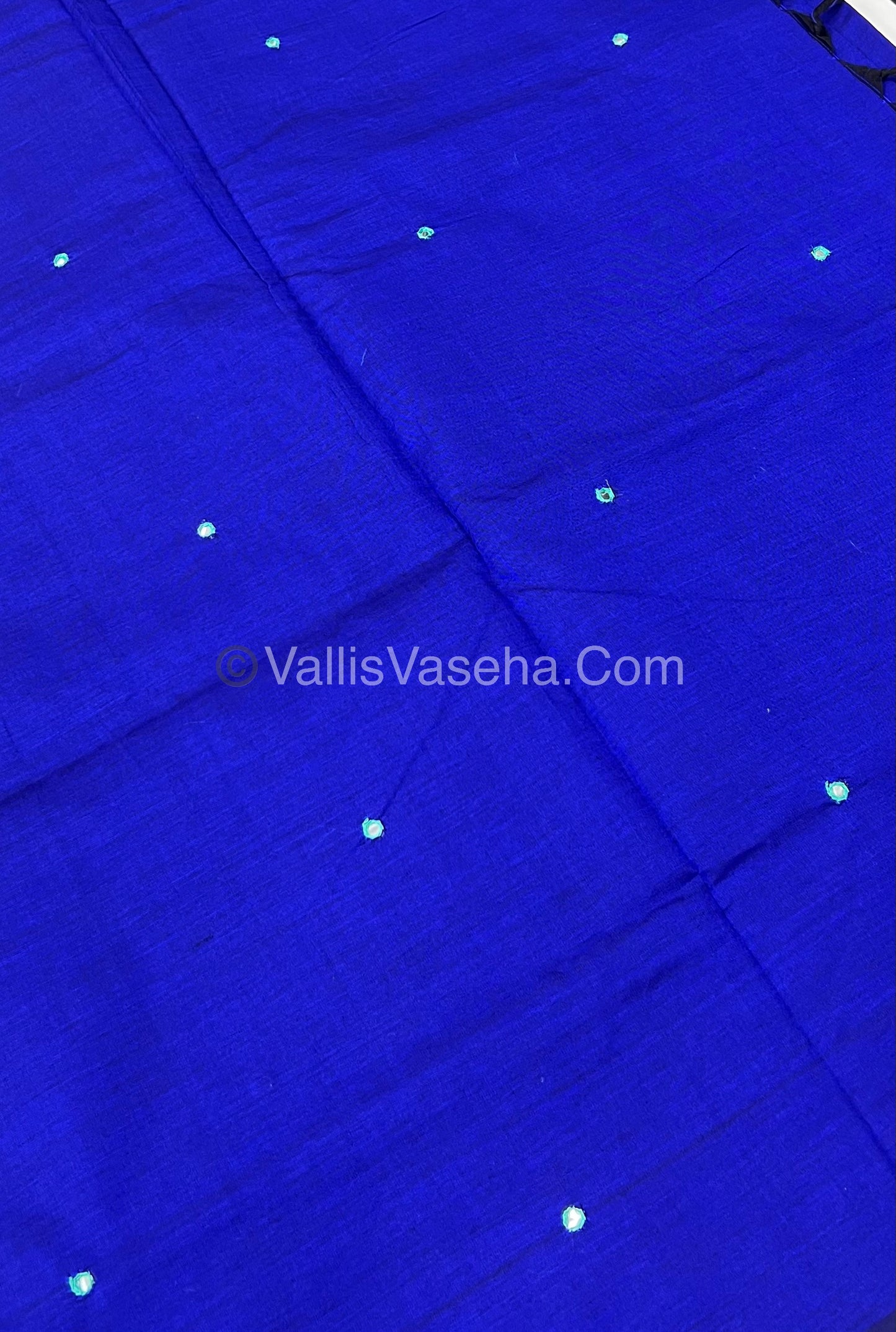 South Mixed Cotton - Mirror Work Embroidery - Blue With Green - VVPCM002