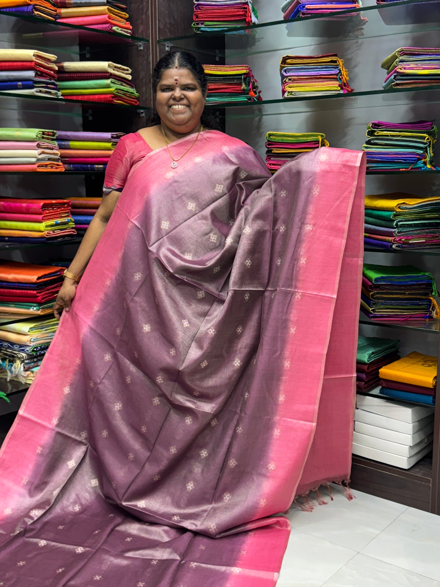 Bhagalpuri Silk - Vaira Voosi Lines -Purple & Pink Combo - VVBSV001